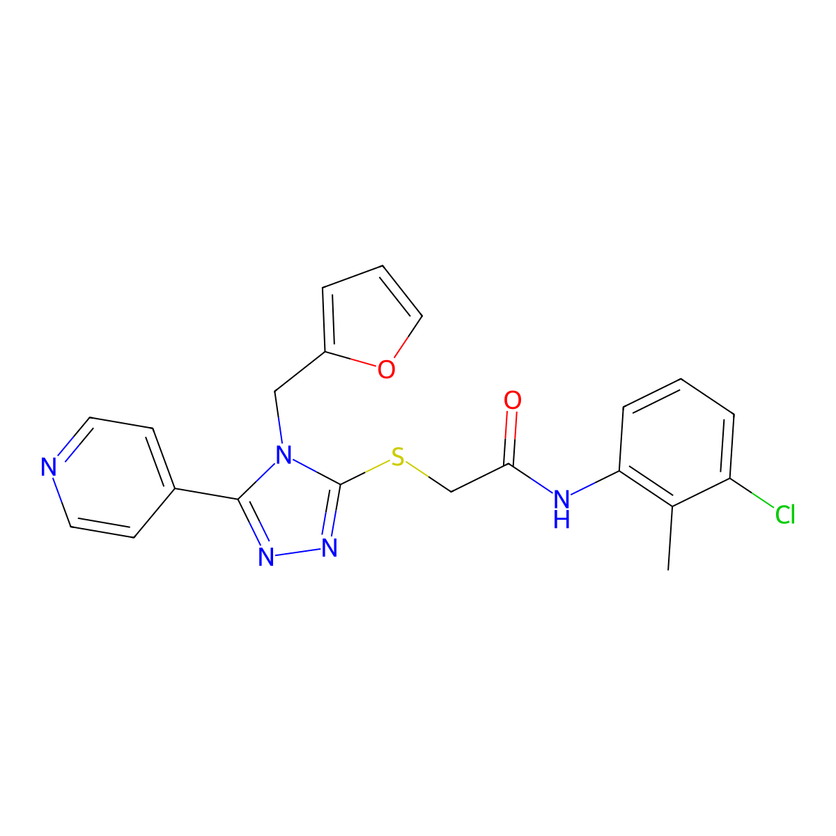 N-(3-chloro-2-methylphenyl)-2-{[4-(furan-2-ylmethyl)-5-(pyridin-4-yl)-4H-1,2,4-triazol-3-yl]sulfanyl}acetamide molecular structure, CAS 333409-55-5