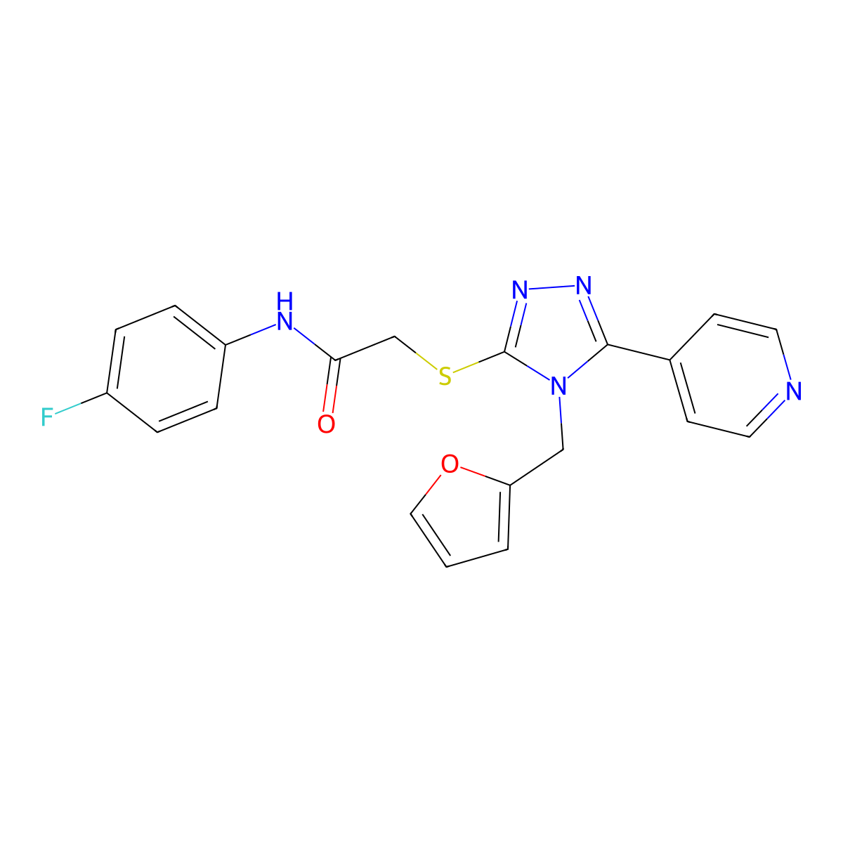 N-(4-fluorophenyl)-2-{[4-(furan-2-ylmethyl)-5-(pyridin-4-yl)-4H-1,2,4-triazol-3-yl]sulfanyl}acetamide molecular structure, CAS 333409-61-3