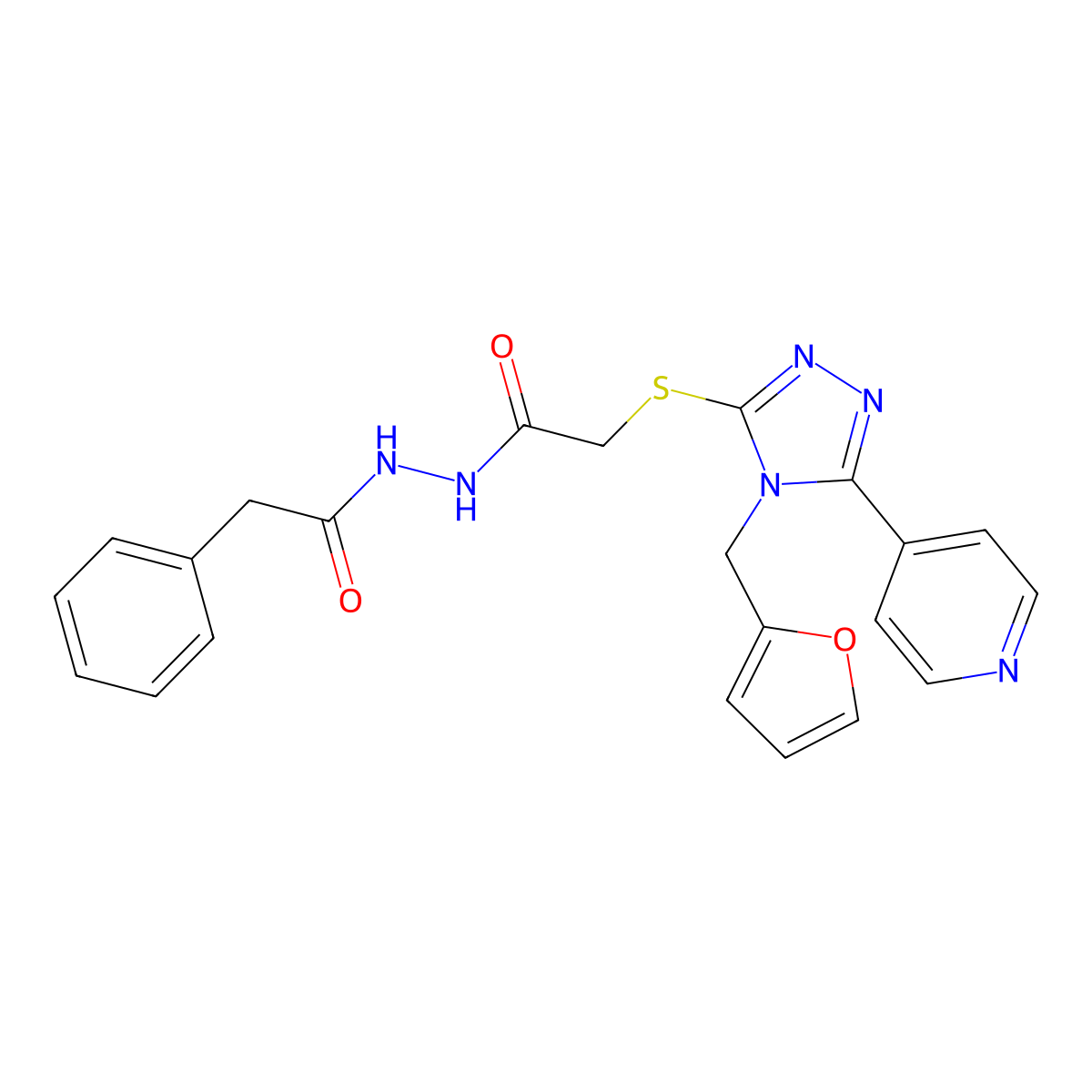 Benzeneacetic acid, 2-[2-[[4-(2-furanylmethyl)-5-(4-pyridinyl)-4H-1,2,4-triazol-3-yl]thio]acetyl]hydrazide molecular structure, CAS 333409-97-5