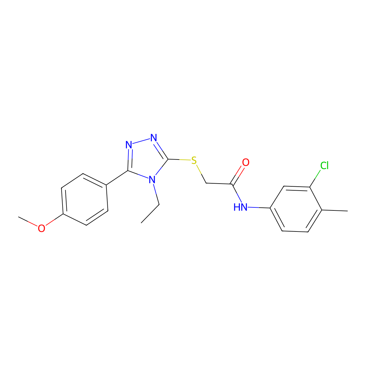 N-(3-Chloro-4-methylphenyl)-2-((4-ethyl-5-(4-methoxyphenyl)-4H-1,2,4-triazol-3-yl)thio)acetamide molecular structure, CAS 333411-59-9