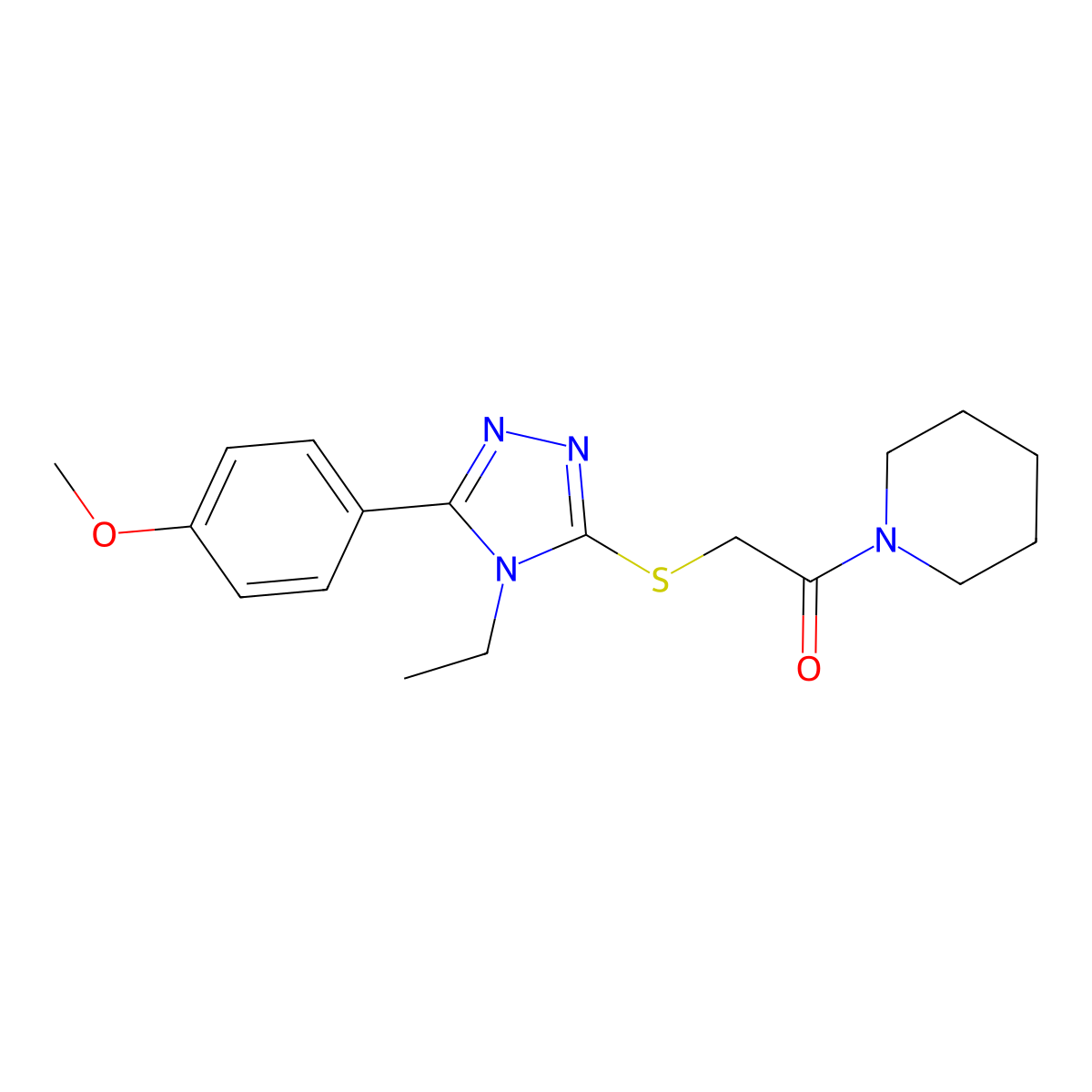 2-[[4-Ethyl-5-(4-methoxyphenyl)-1,2,4-triazol-3-yl]sulfanyl]-1-piperidin-1-ylethanone molecular structure, CAS 333411-83-9