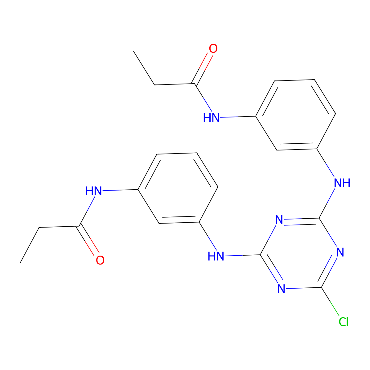 N,N'-(((6-chloro-1,3,5-triazine-2,4-diyl)bis(azanediyl))bis(3,1-phenylene))dipropionamide molecular structure, CAS 333413-78-8