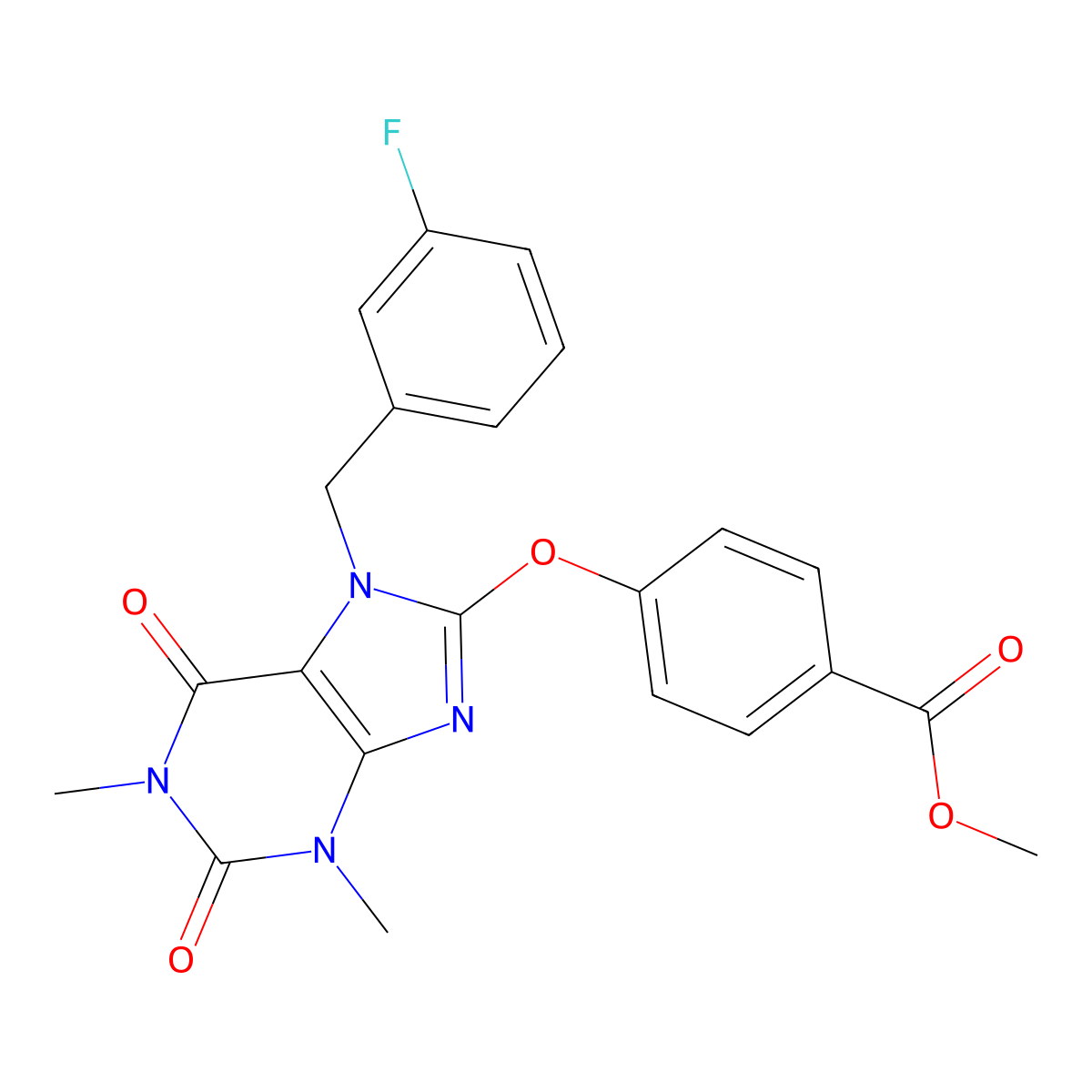 Methyl 4-[7-[(3-fluorophenyl)methyl]-1,3-dimethyl-2,6-dioxopurin-8-yl]oxybenzoate molecular structure, CAS 333414-30-5