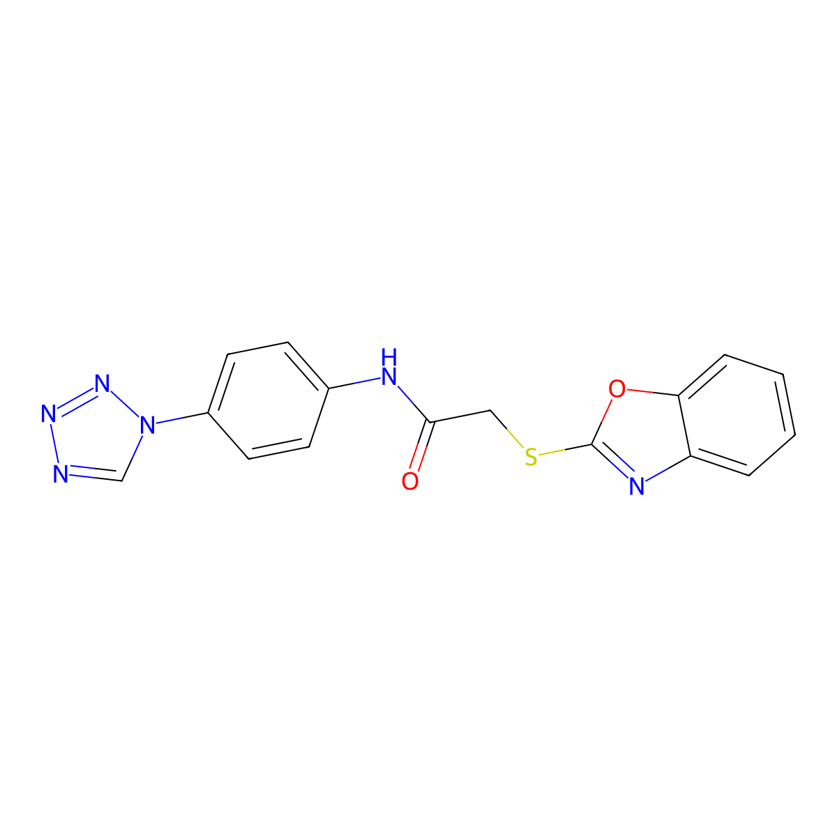 2-[(1,3-Benzoxazol-2-yl)sulfanyl]-N-[4-(1H-tetrazol-1-yl)phenyl]acetamide molecular structure, CAS 333414-48-5