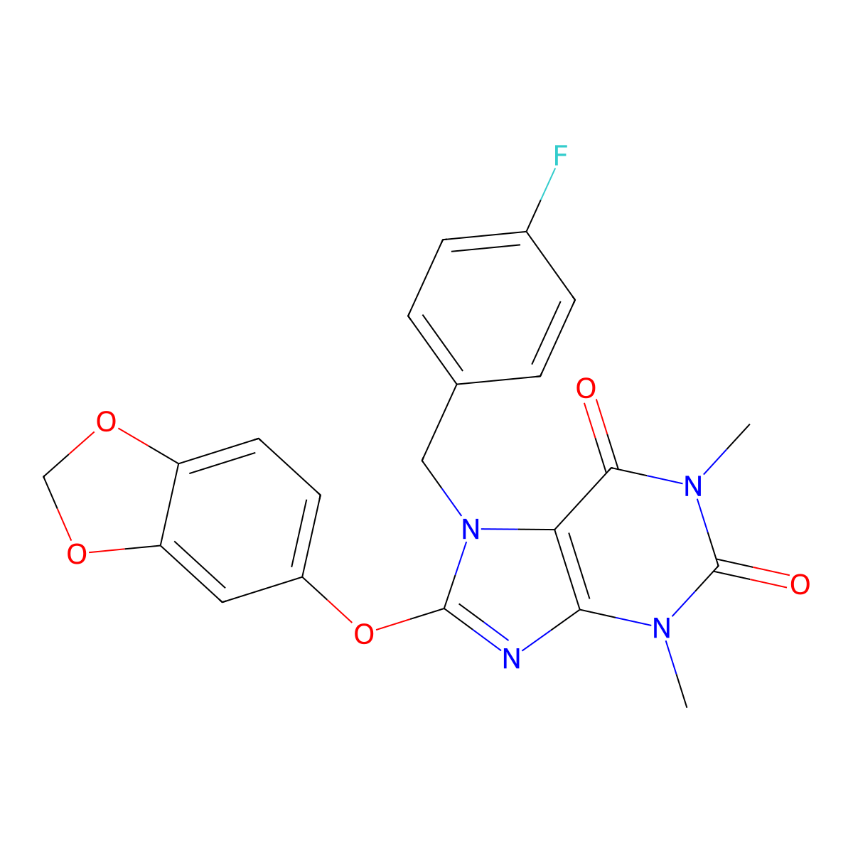 8-(1,3-benzodioxol-5-yloxy)-7-(4-fluorobenzyl)-1,3-dimethyl-3,7-dihydro-1H-purine-2,6-dione molecular structure, CAS 333414-50-9