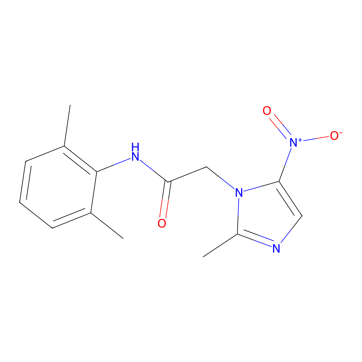 N-(2,6-Dimethyl-phenyl)-2-(2-methyl-5-nitro-imidazol-1-yl)-acetamide molecular structure, CAS 333414-54-3