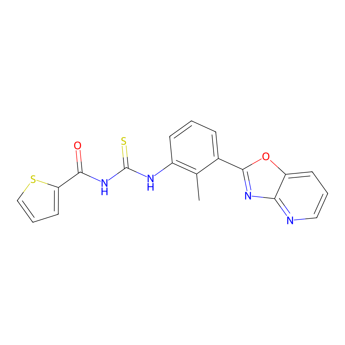 N-[[2-methyl-3-([1,3]oxazolo[4,5-b]pyridin-2-yl)phenyl]carbamothioyl]thiophene-2-carboxamide molecular structure, CAS 333415-20-6