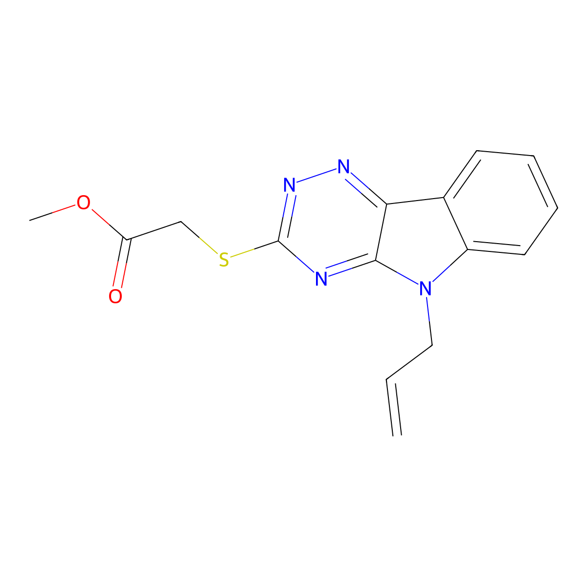 (9-Allyl-9H-1,3,4,9-tetraaza-fluoren-2-ylsulfanyl)-acetic acid methyl ester molecular structure, CAS 333415-50-2