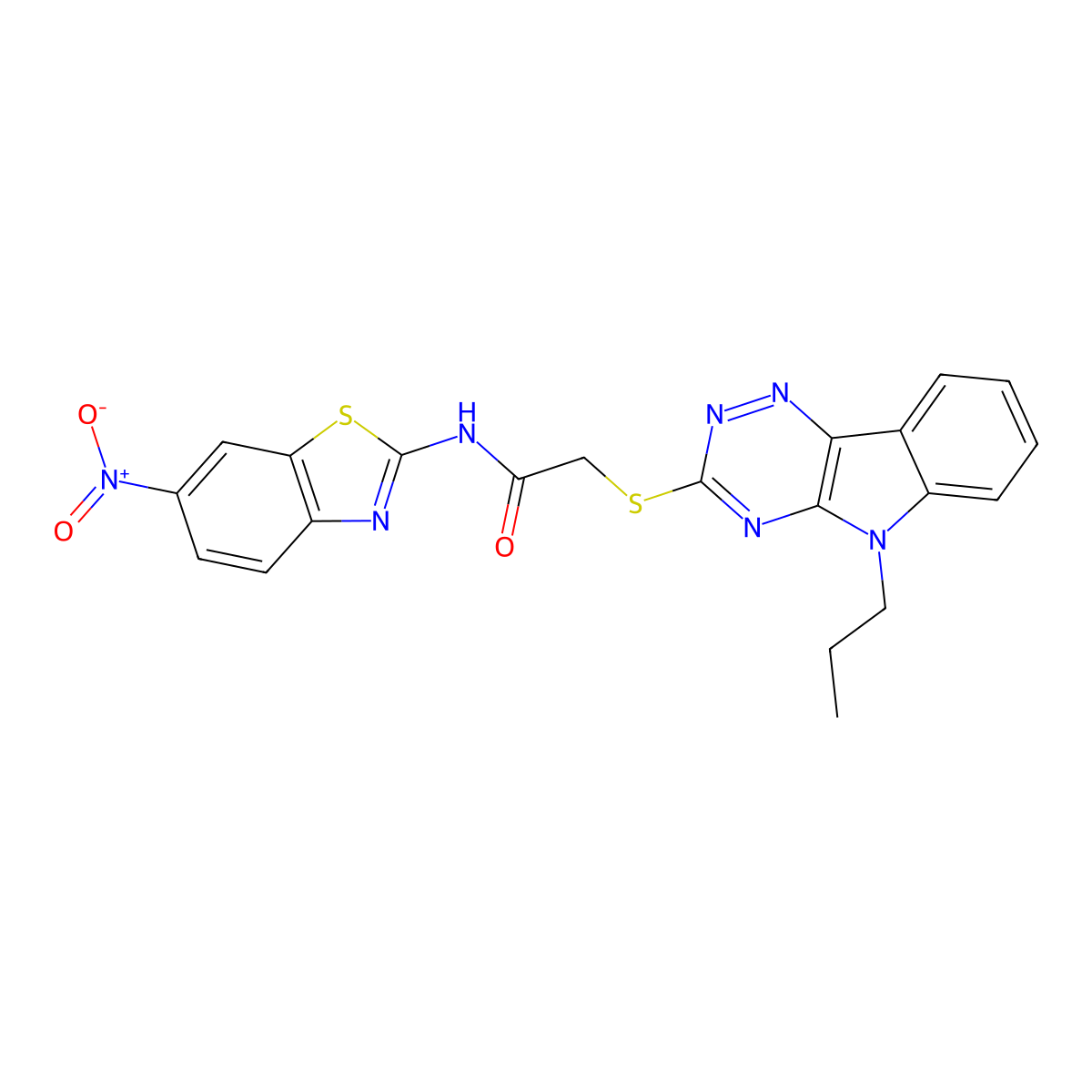 N-(6-nitro-1,3-benzothiazol-2-yl)-2-[(5-propyl-[1,2,4]triazino[5,6-b]indol-3-yl)sulfanyl]acetamide molecular structure, CAS 333415-54-6