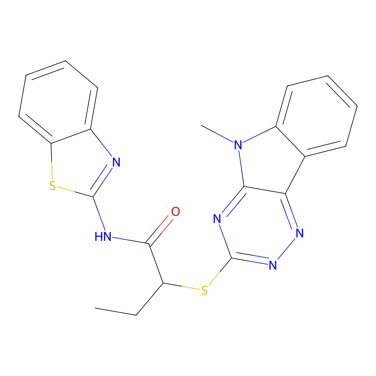 N-(1,3-benzothiazol-2-yl)-2-[(5-methyl-5H-[1,2,4]triazino[5,6-b]indol-3-yl)sulfanyl]butanamide molecular structure, CAS 333415-55-7