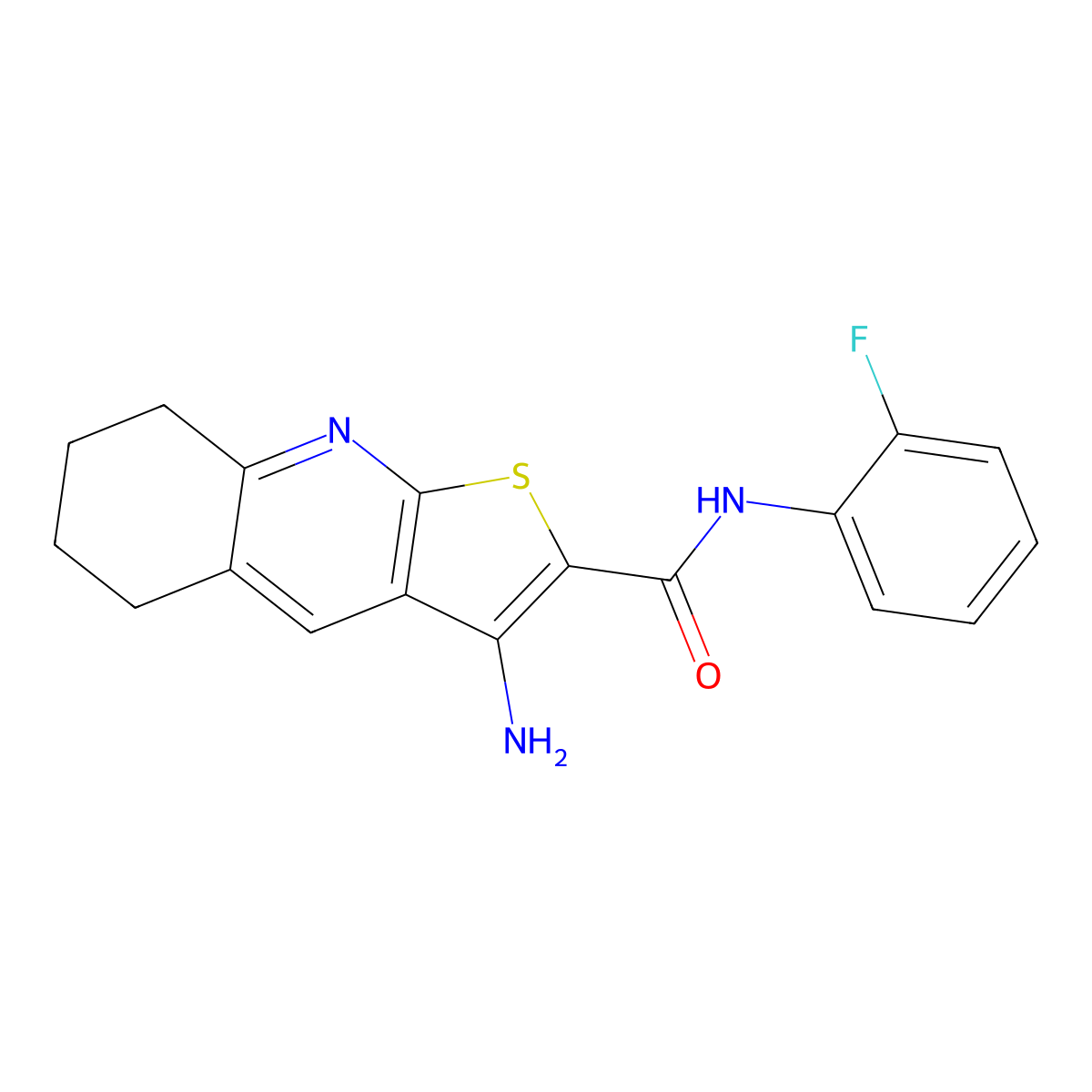 3-amino-N-(2-fluorophenyl)-5,6,7,8-tetrahydrothieno[2,3-b]quinoline-2-carboxamide molecular structure, CAS 333415-84-2