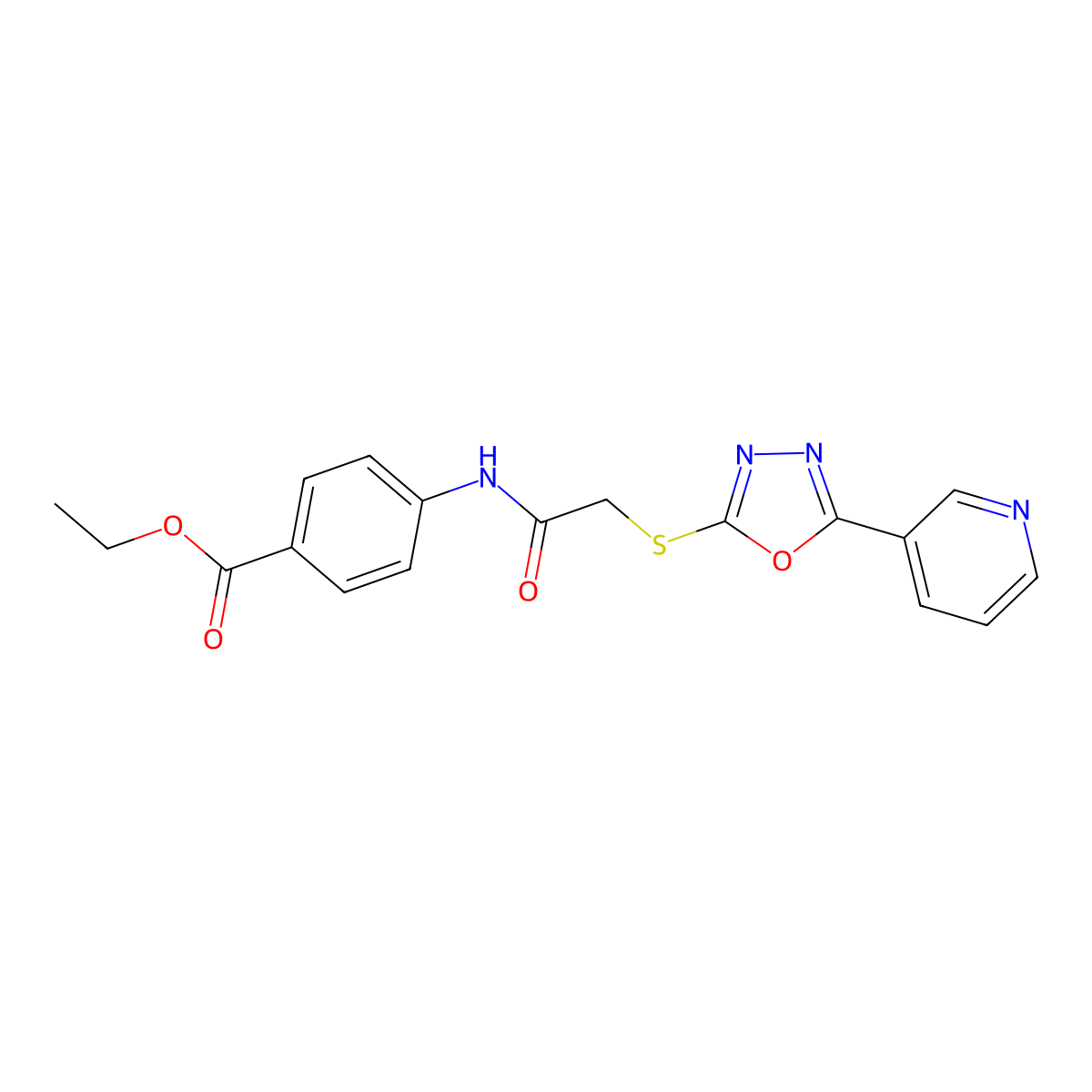 Ethyl 4-(2-{[5-(pyridin-3-YL)-1,3,4-oxadiazol-2-YL]sulfanyl}acetamido)benzoate molecular structure, CAS 333418-46-5