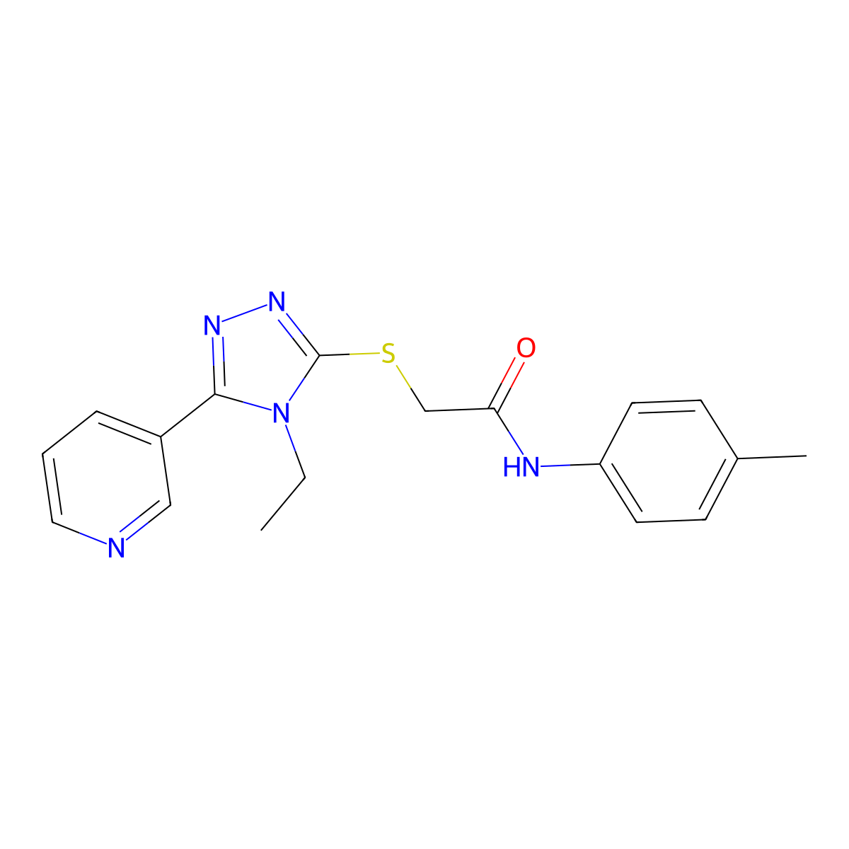2-((4-ET-5-(3-Pyridinyl)-4H-1,2,4-triazol-3-YL)thio)-N-(4-methylphenyl)acetamide molecular structure, CAS 333418-84-1