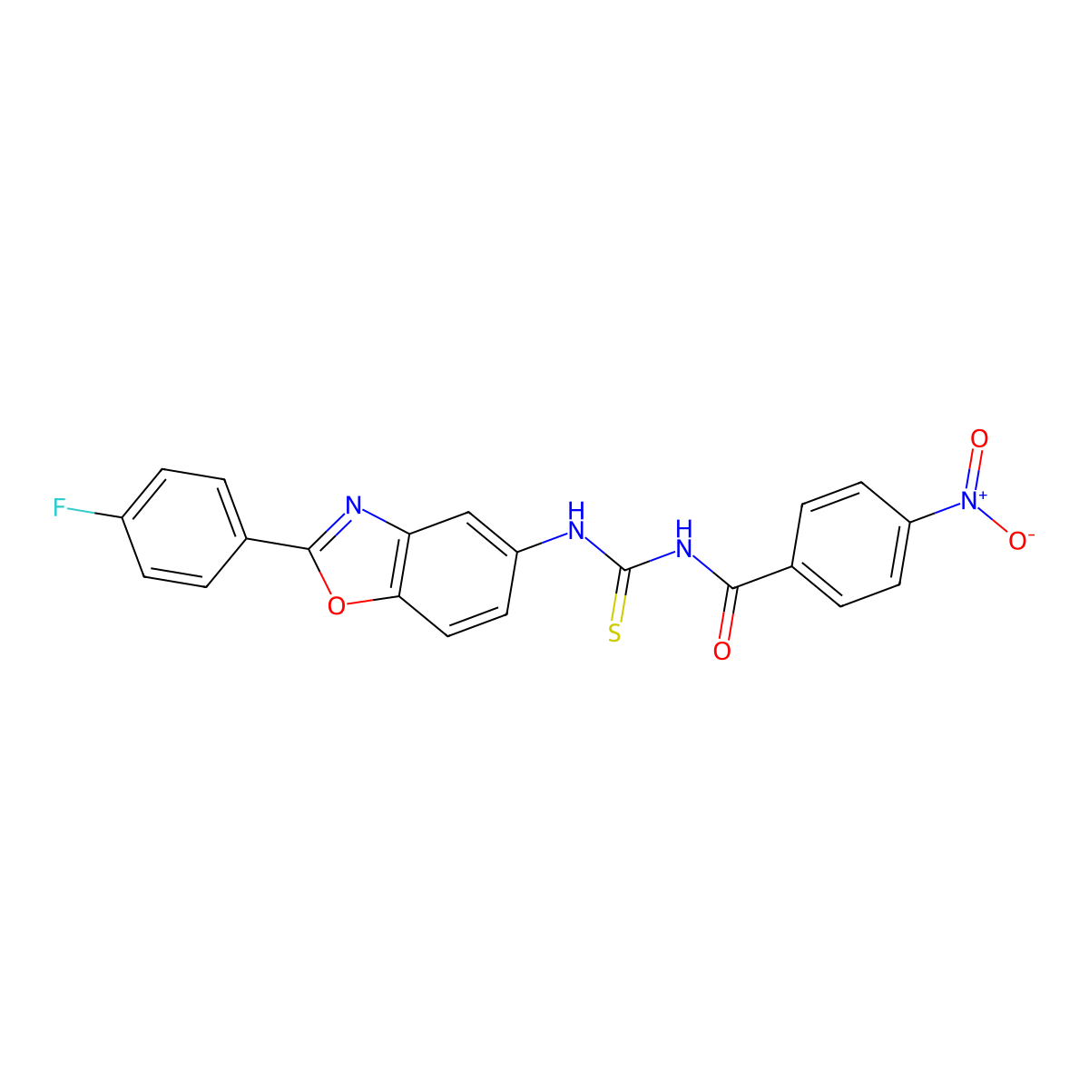 N-[2-(4-fluorophenyl)-1,3-benzoxazol-5-yl]-N'-{4-nitrobenzoyl}thiourea molecular structure, CAS 333419-81-1