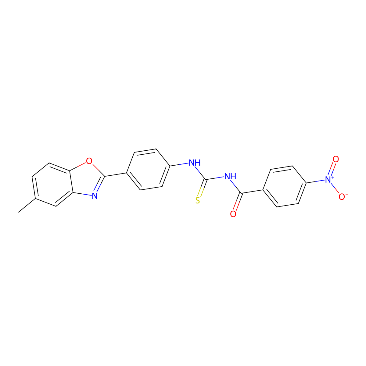 N-{4-nitrobenzoyl}-N'-[4-(5-methyl-1,3-benzoxazol-2-yl)phenyl]thiourea molecular structure, CAS 333419-92-4