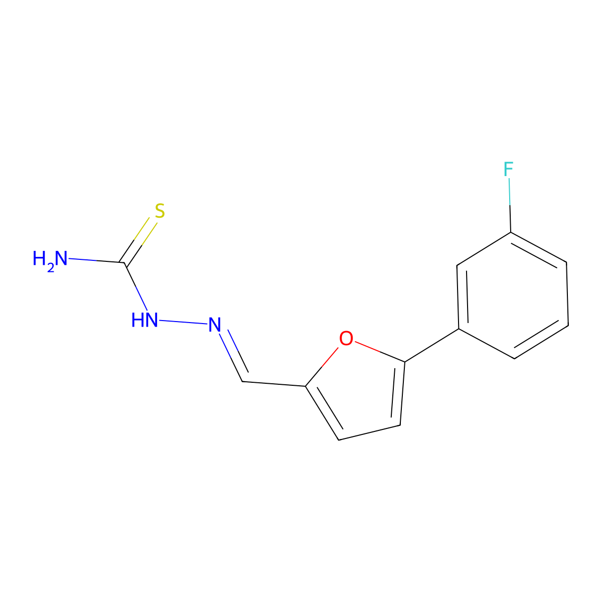 2-[[5-(3-Fluorophenyl)-2-furanyl]methylene]hydrazinecarbothioamide molecular structure, CAS 33342-19-7