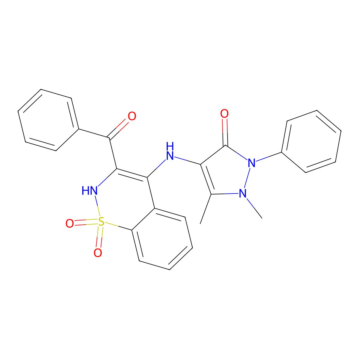 4-{[1,1-dioxido-3-(phenylcarbonyl)-2H-1,2-benzothiazin-4-yl]amino}-1,5-dimethyl-2-phenyl-1,2-dihydro-3H-pyrazol-3-one molecular structure, CAS 333420-48-7