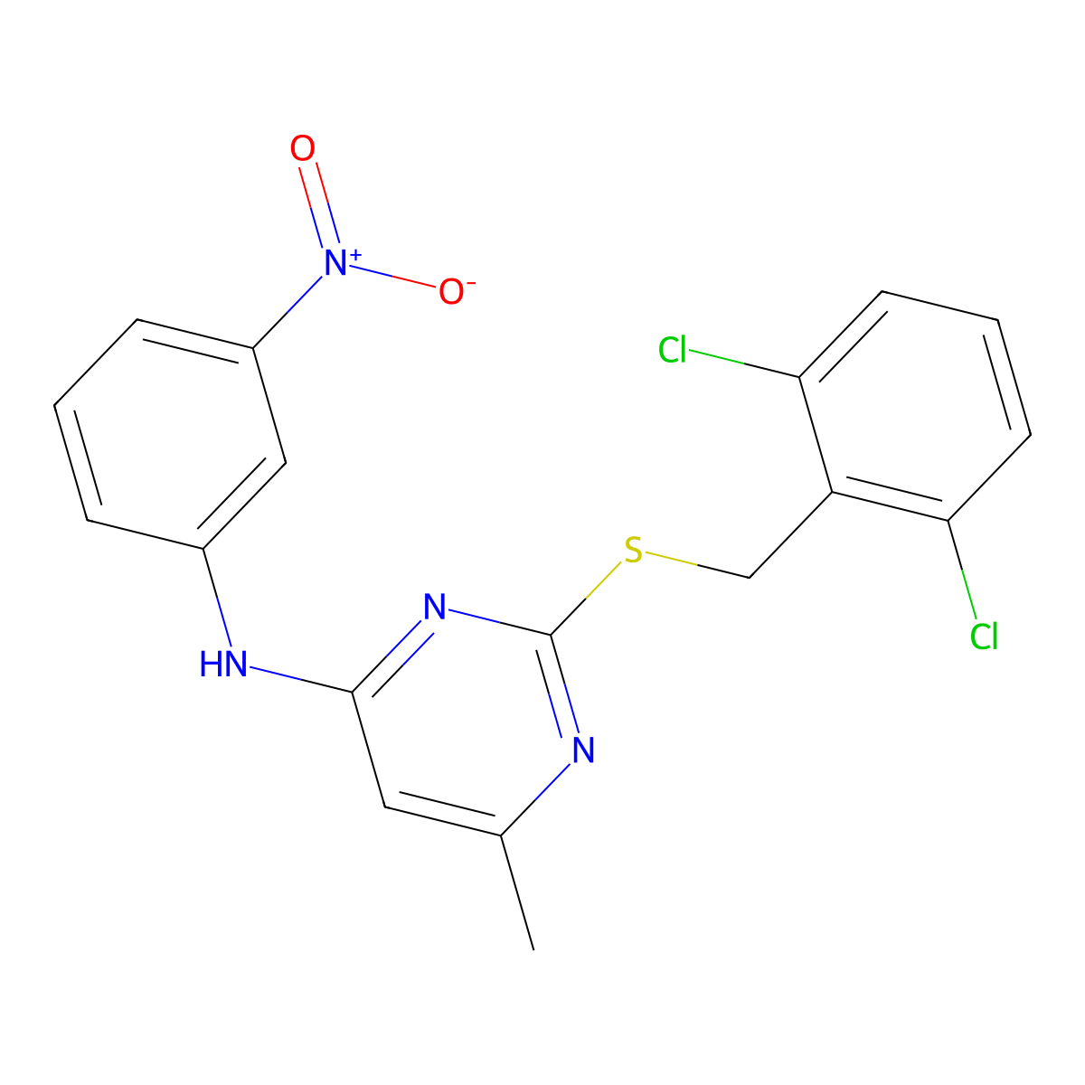 2-((2,6-Dichlorobenzyl)thio)-6-methyl-N-(3-nitrophenyl)pyrimidin-4-amine molecular structure, CAS 333420-81-8