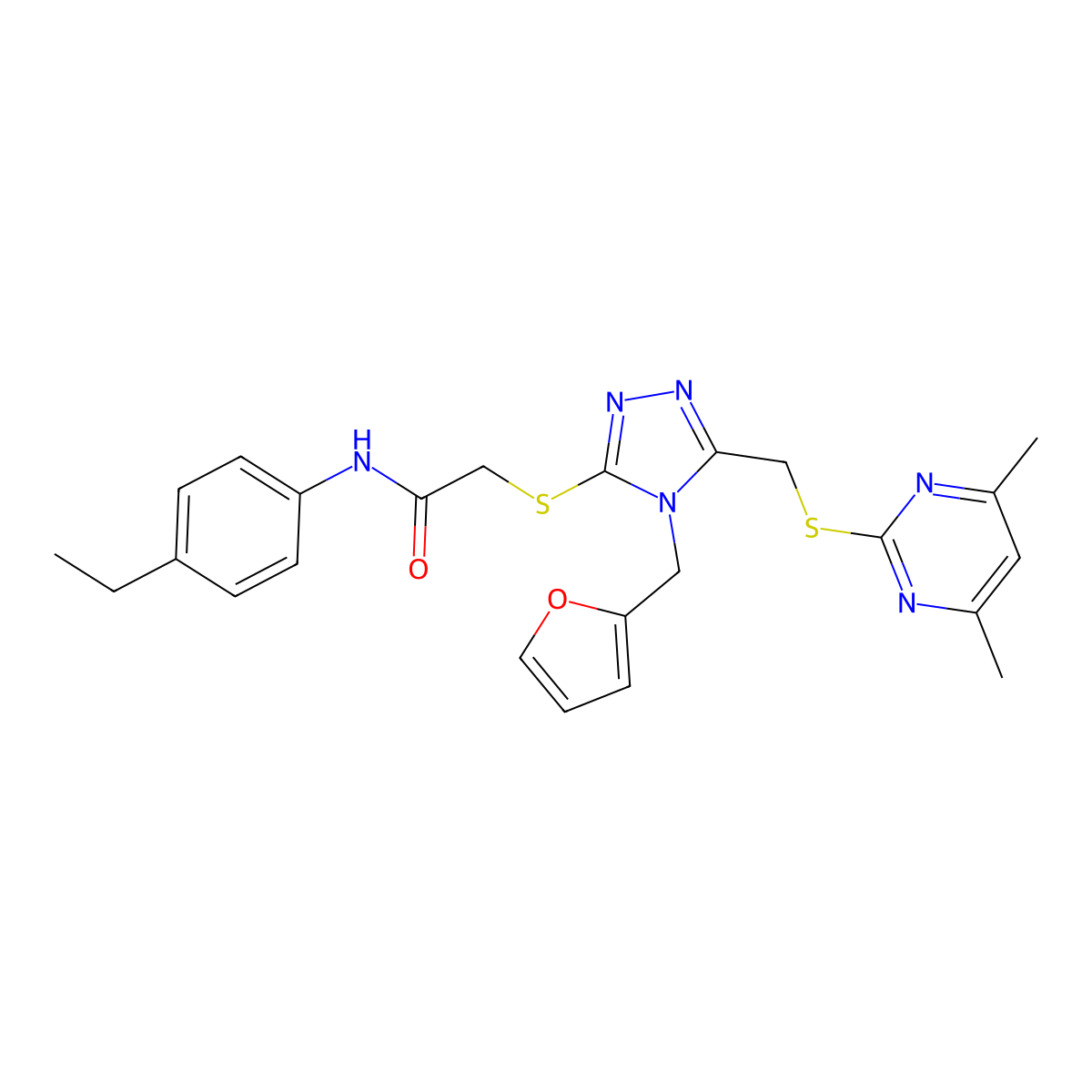 2-((5-(((4,6-Dimethylpyrimidin-2-yl)thio)methyl)-4-(furan-2-ylmethyl)-4H-1,2,4-triazol-3-yl)thio)-N-(4-ethylphenyl)acetamide molecular structure, CAS 333423-47-5