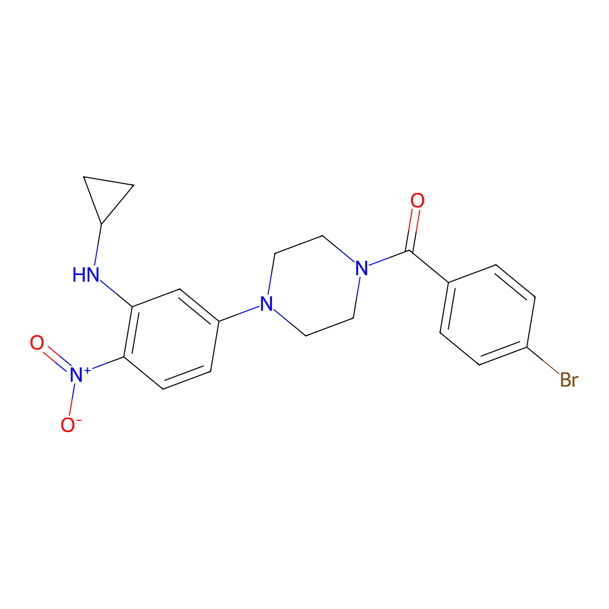 (4-Bromophenyl)-[4-[3-(cyclopropylamino)-4-nitrophenyl]piperazin-1-yl]methanone molecular structure, CAS 333425-23-3