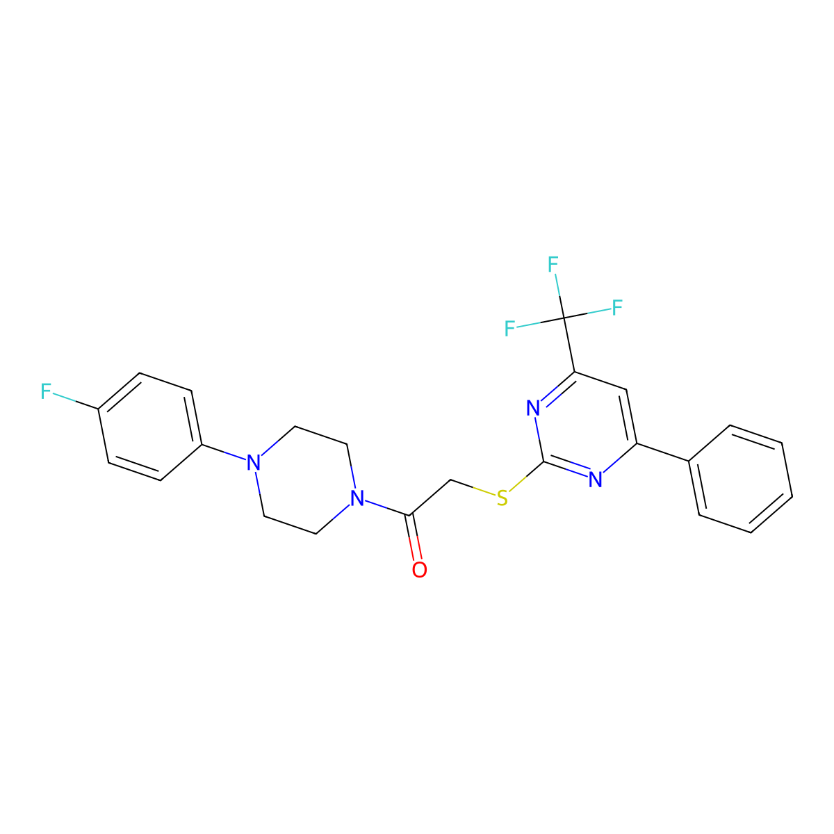 1-[4-(4-Fluorophenyl)piperazin-1-yl]-2-[4-phenyl-6-(trifluoromethyl)pyrimidin-2-yl]sulfanylethanone molecular structure, CAS 333425-78-8