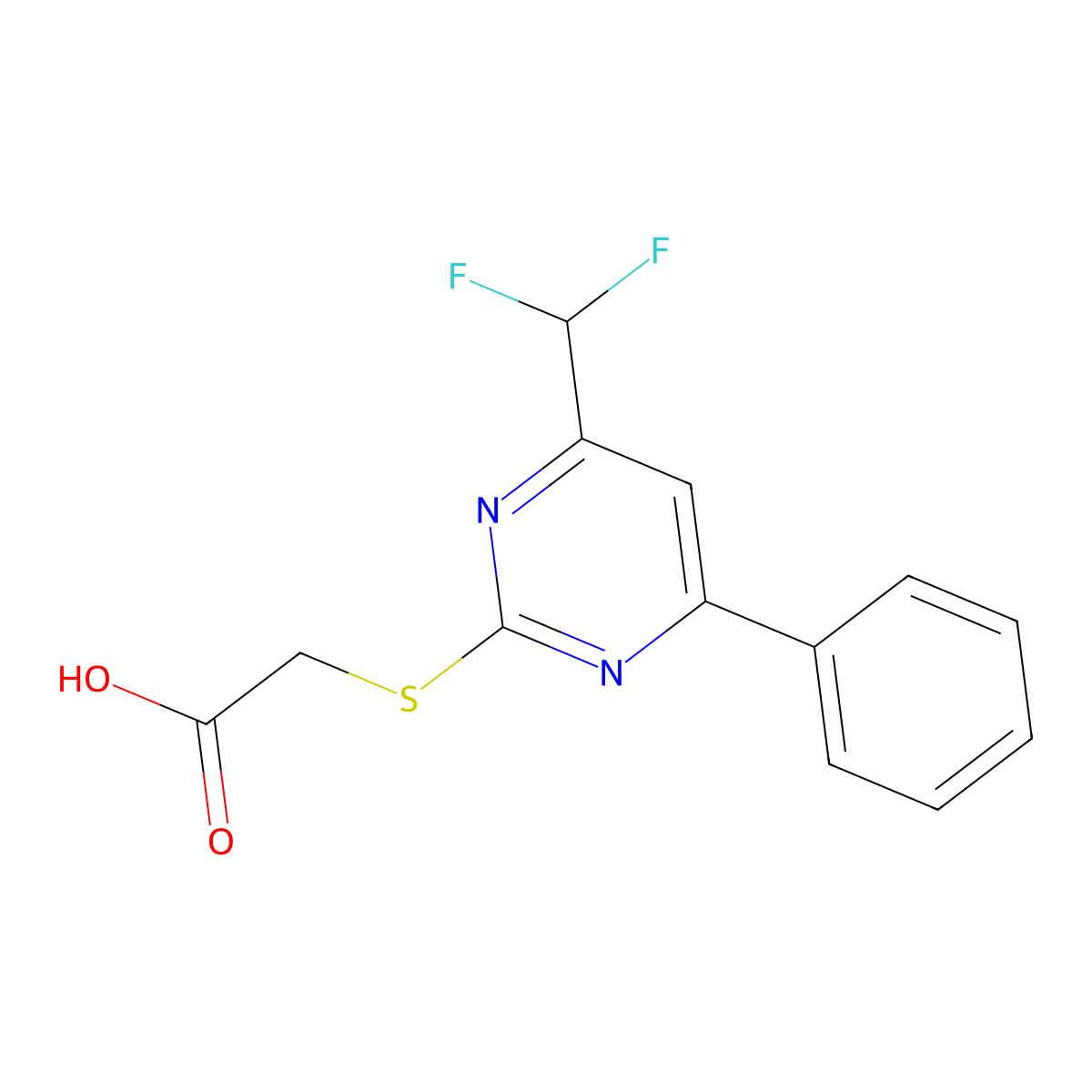 (4-Difluoromethyl-6-phenyl-pyrimidin-2-yl-sulfanyl)-acetic acid molecular structure, CAS 333429-71-3