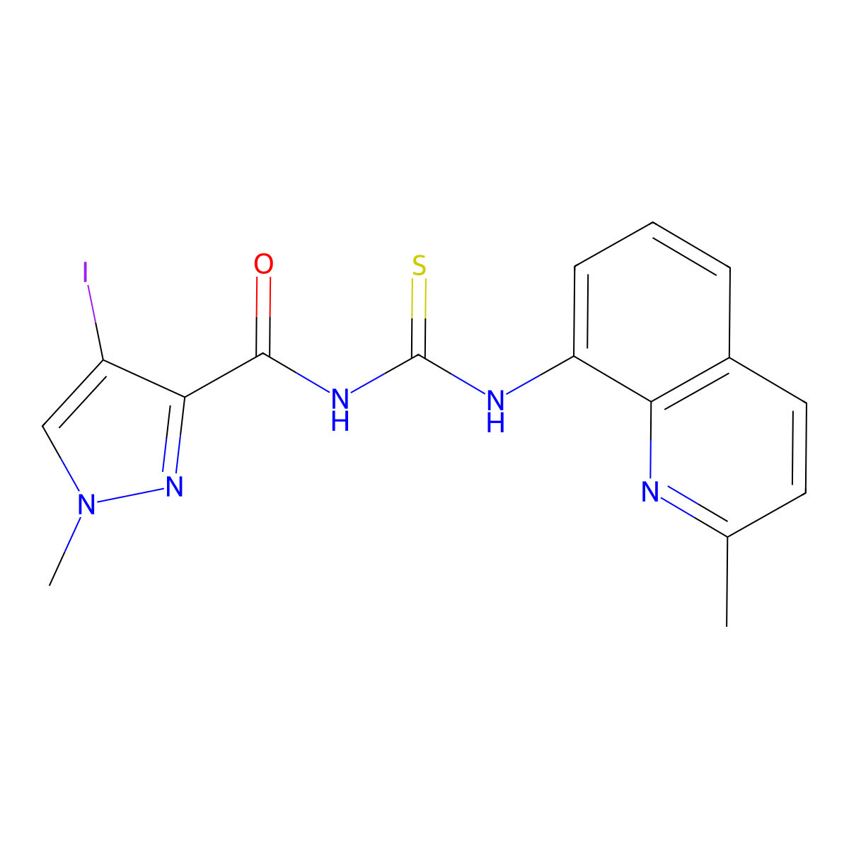 4-iodo-1-methyl-N-[(2-methylquinolin-8-yl)carbamothioyl]pyrazole-3-carboxamide molecular structure, CAS 333432-07-8