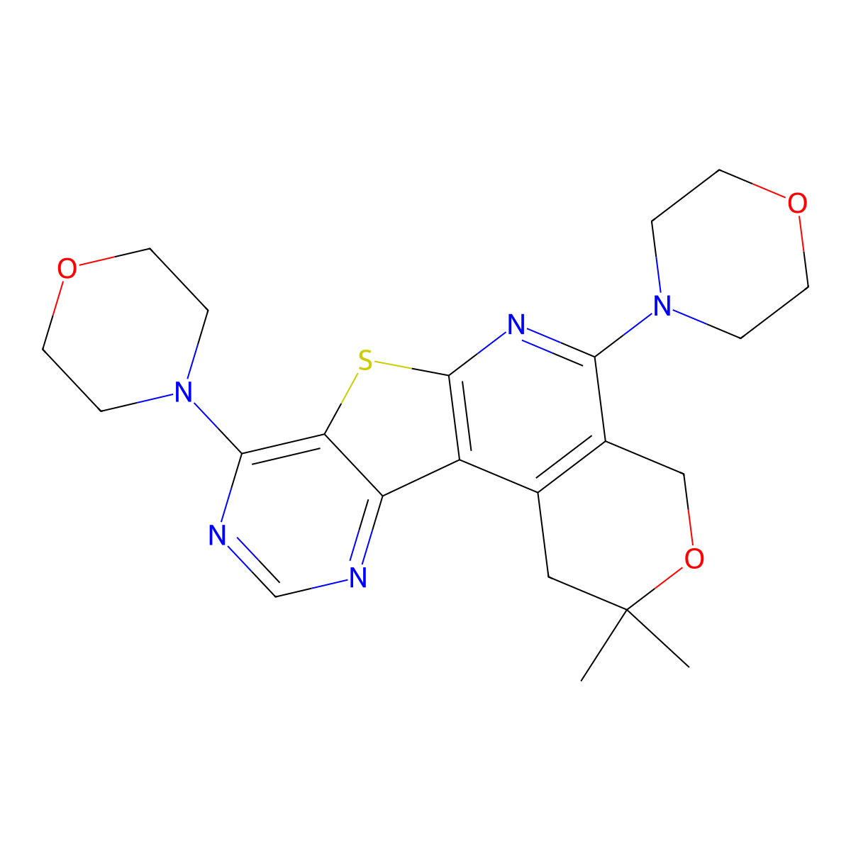 2,2-dimethyl-5,8-dimorpholino-2,4-dihydro-1H-pyrano[4'',3'':4',5']pyrido[3',2':4,5]thieno[3,2-d]pyrimidine molecular structure, CAS 333432-26-1