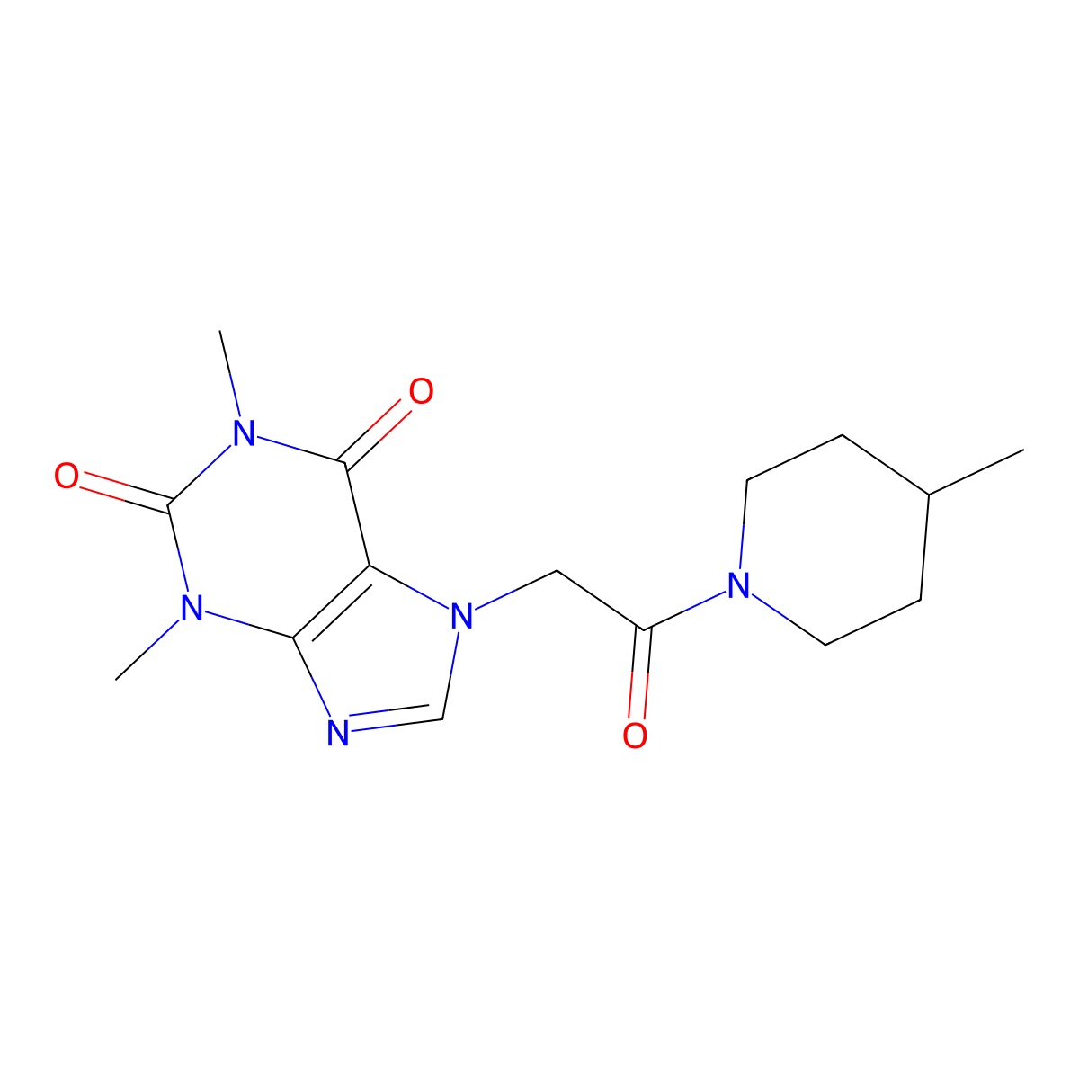 1,3-Dimethyl-7-[2-(4-methylpiperidin-1-yl)-2-oxoethyl]purine-2,6-dione molecular structure, CAS 333432-78-3