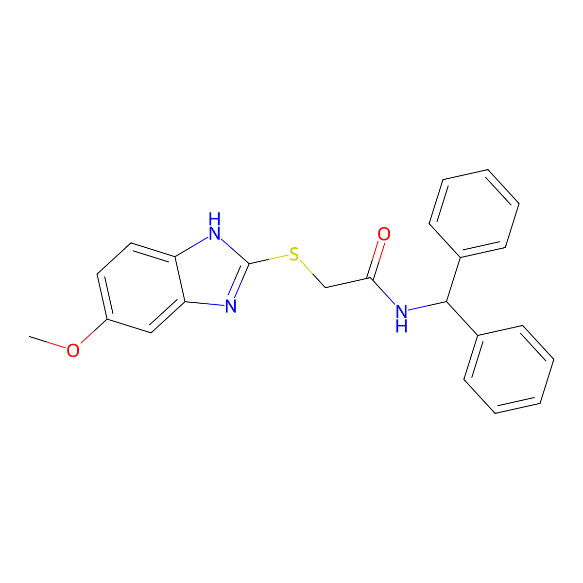 N-(diphenylmethyl)-2-[(5-methoxy-1H-benzimidazol-2-yl)sulfanyl]acetamide molecular structure, CAS 333432-85-2