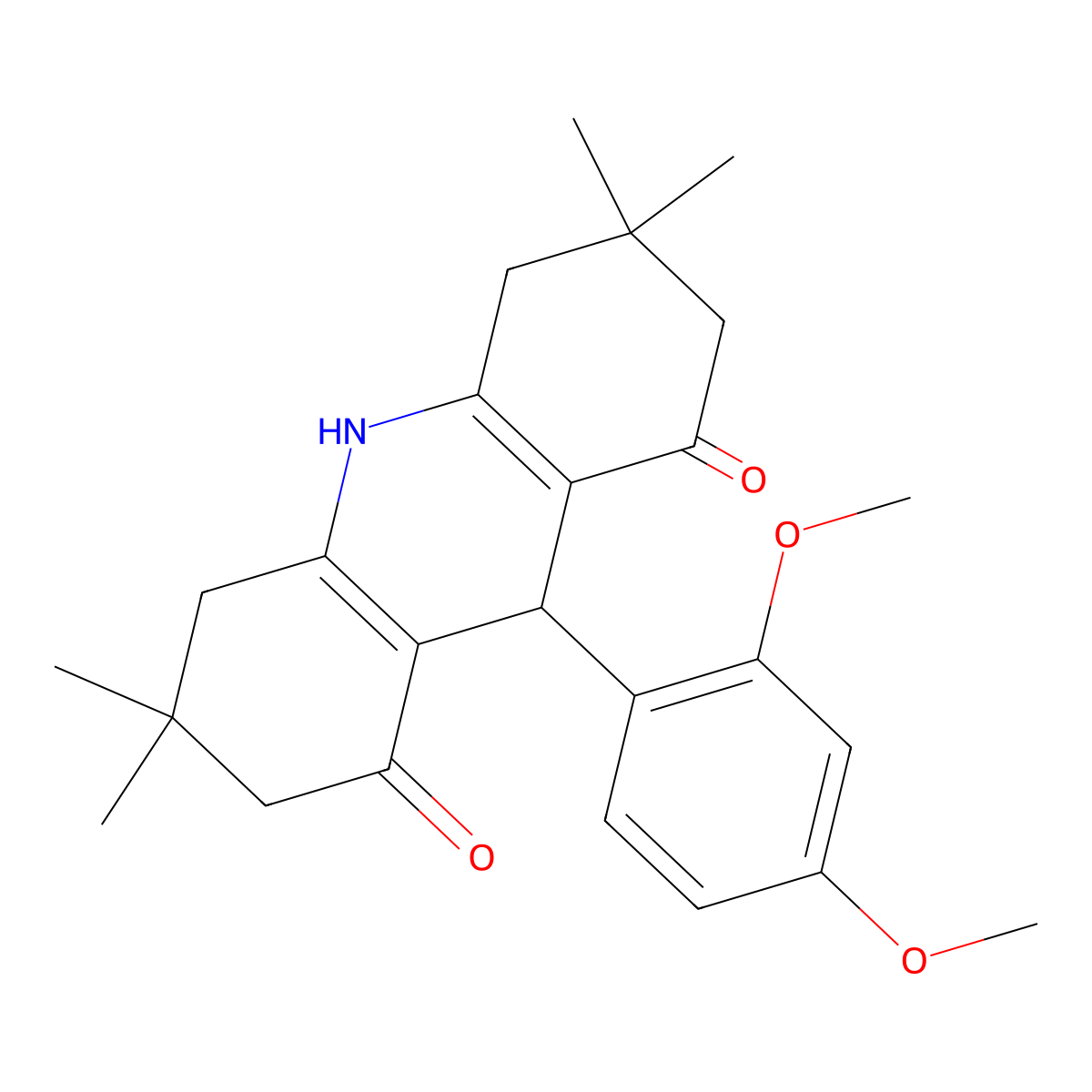 9-(2,4-dimethoxyphenyl)-3,3,6,6-tetramethyl-3,4,6,7,9,10-hexahydro-1,8(2H,5H)-acridinedione molecular structure, CAS 333433-32-2