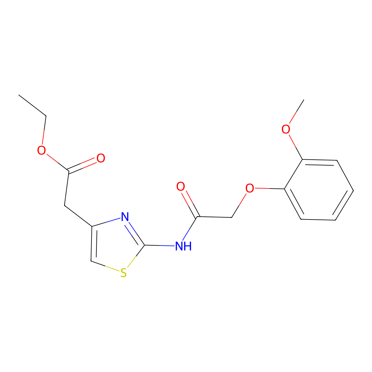 Ethyl (2-{[(2-methoxyphenoxy)acetyl]amino}-1,3-thiazol-4-yl)acetate molecular structure, CAS 333433-64-0