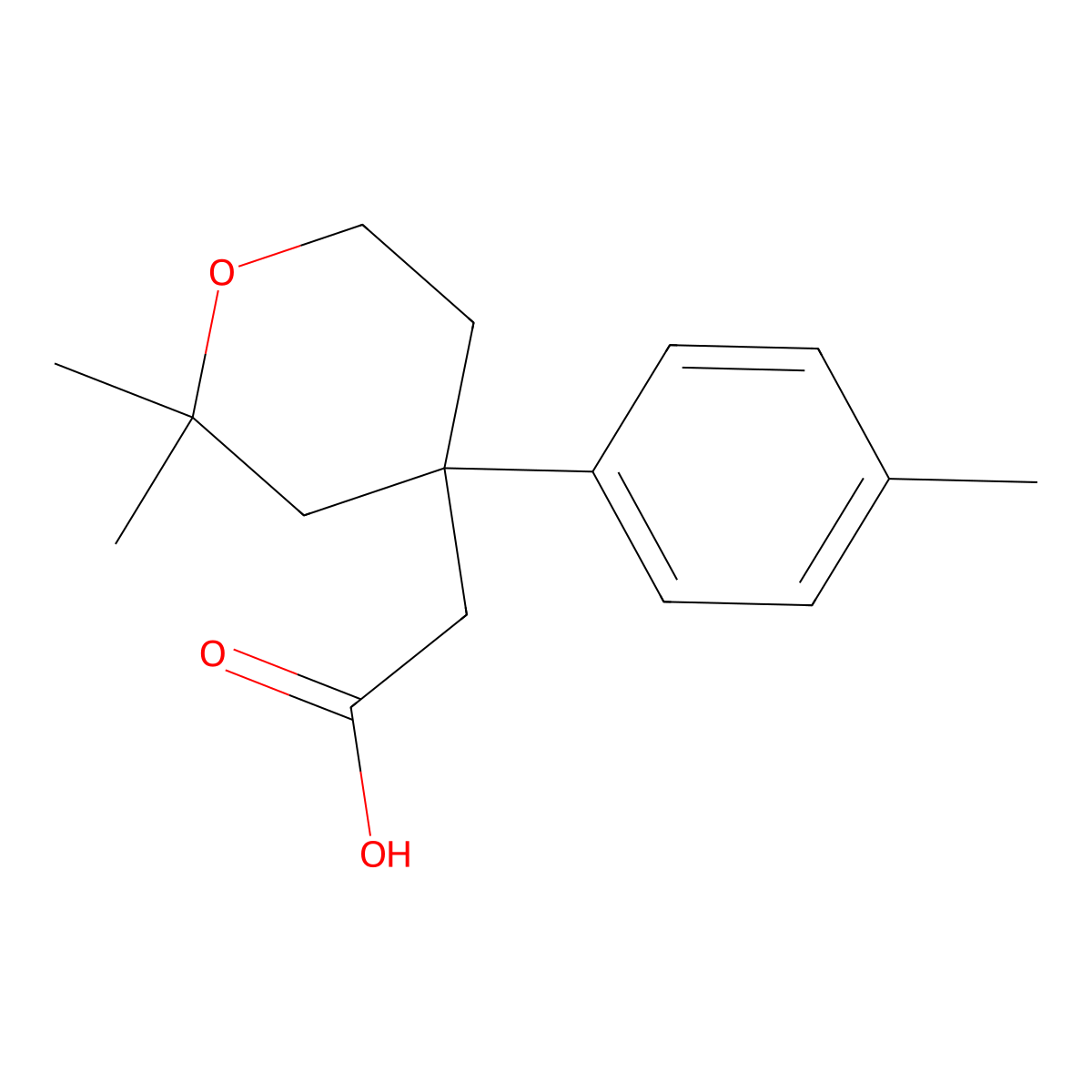 (2,2-Dimethyl-4-p-tolyl-tetrahydro-pyran-4-yl)-acetic acid molecular structure, CAS 333434-41-6