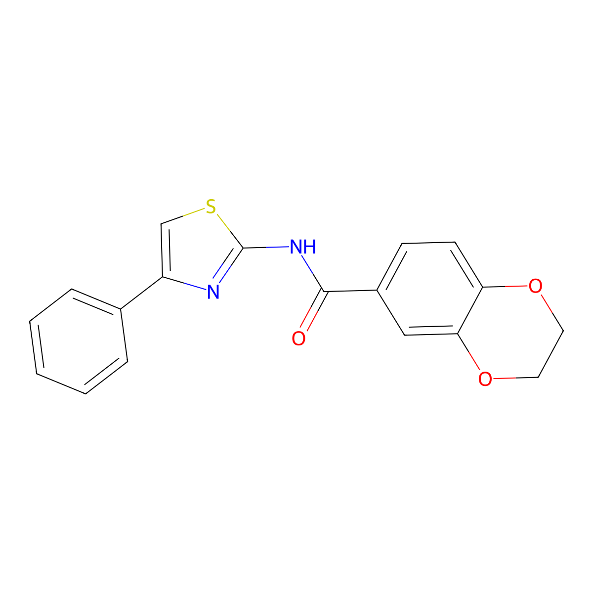 N-(4-phenyl-1,3-thiazol-2-yl)-2,3-dihydro-1,4-benzodioxine-6-carboxamide molecular structure, CAS 333435-01-1