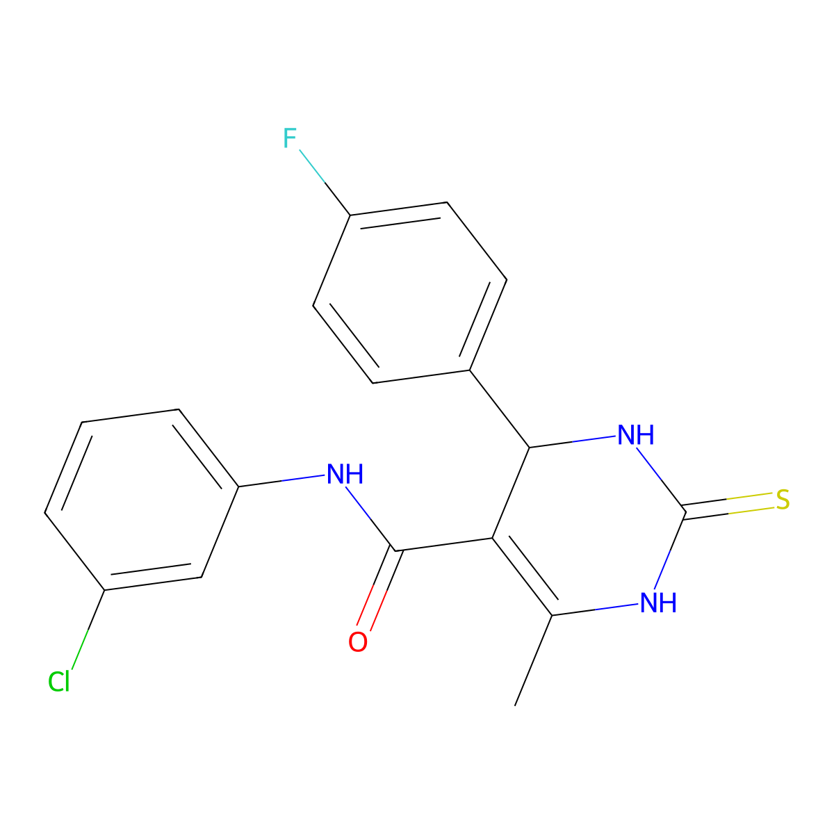 N-(3-chlorophenyl)-4-(4-fluorophenyl)-6-methyl-2-thioxo-1,2,3,4-tetrahydropyrimidine-5-carboxamide molecular structure, CAS 333435-24-8