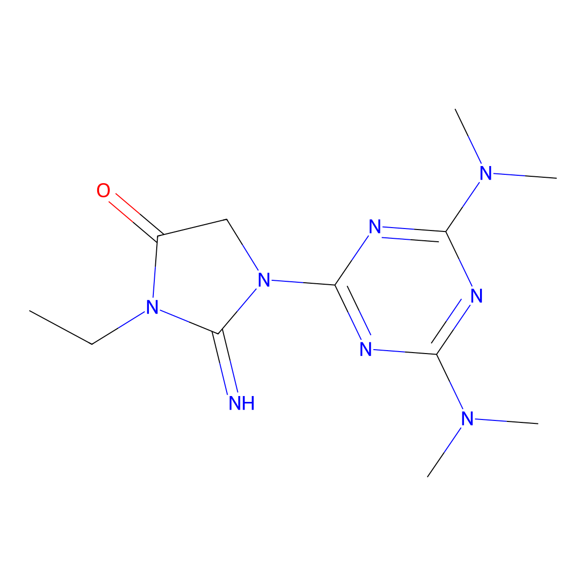 1-[4,6-Bis(dimethylamino)-1,3,5-triazin-2-yl]-3-ethyl-2-iminoimidazolidin-4-one molecular structure, CAS 333435-29-3
