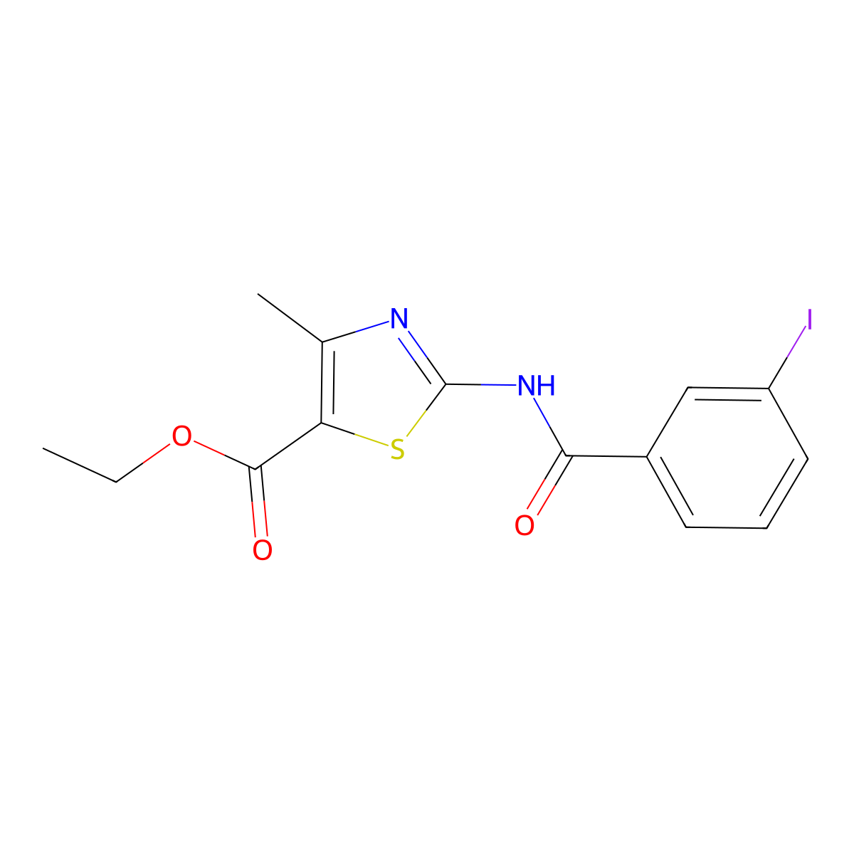 Ethyl 2-{[(3-iodophenyl)carbonyl]amino}-4-methyl-1,3-thiazole-5-carboxylate molecular structure, CAS 333436-49-0