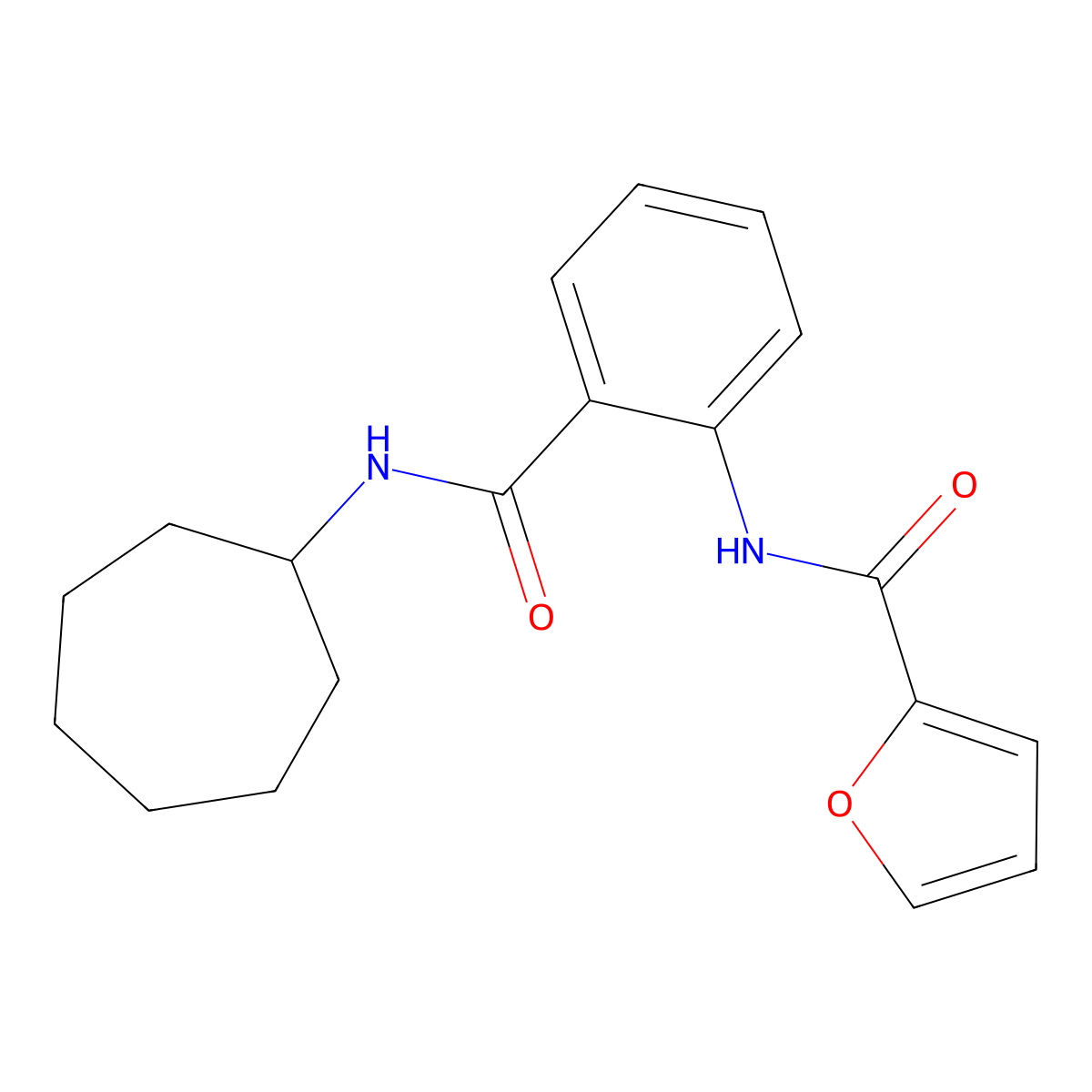 N-[2-(cycloheptylcarbamoyl)phenyl]furan-2-carboxamide molecular structure, CAS 333437-48-2