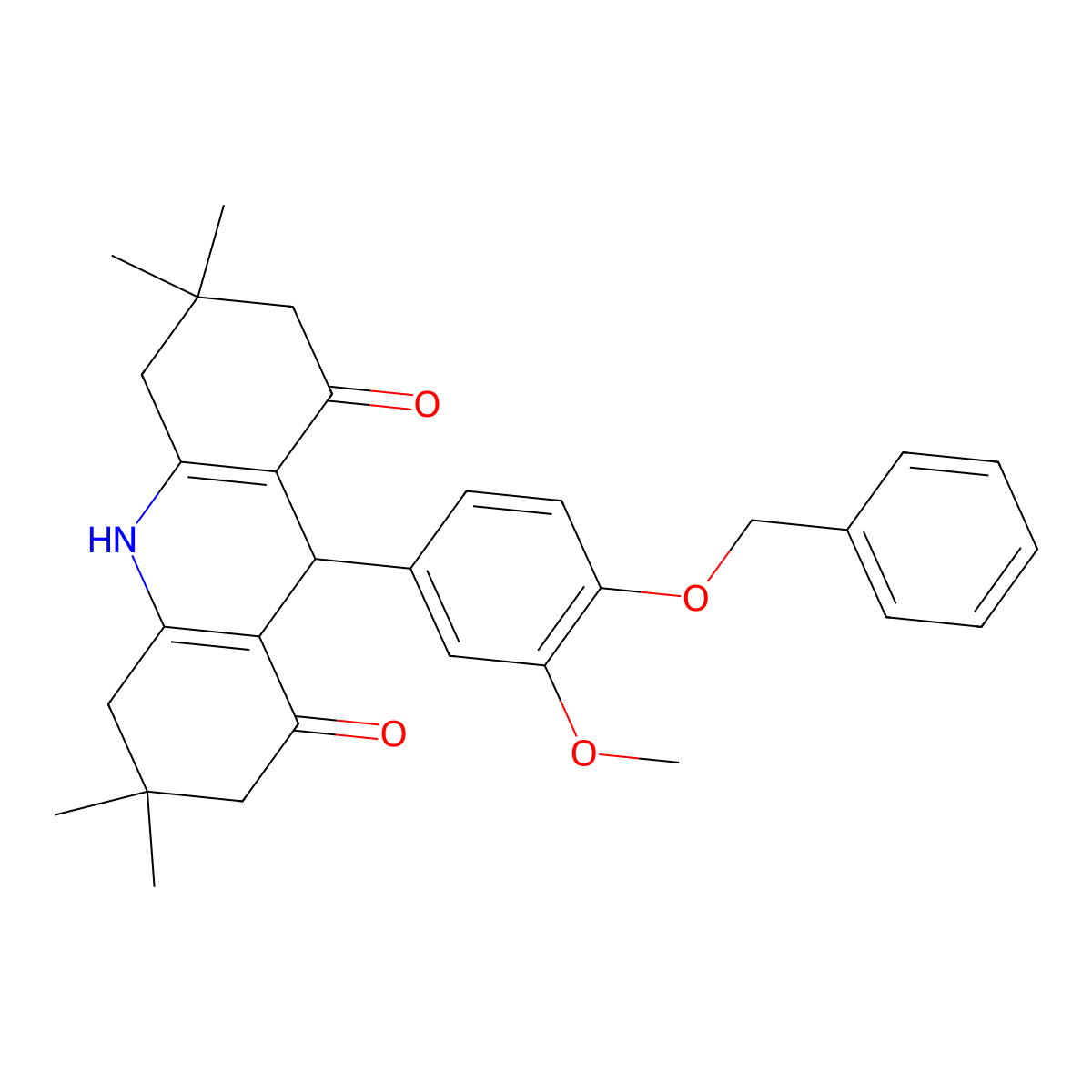9-(3-Methoxy-4-phenylmethoxyphenyl)-3,3,6,6-tetramethyl-2,4,5,7,9,10-hexahydroacridine-1,8-dione molecular structure, CAS 333438-82-7