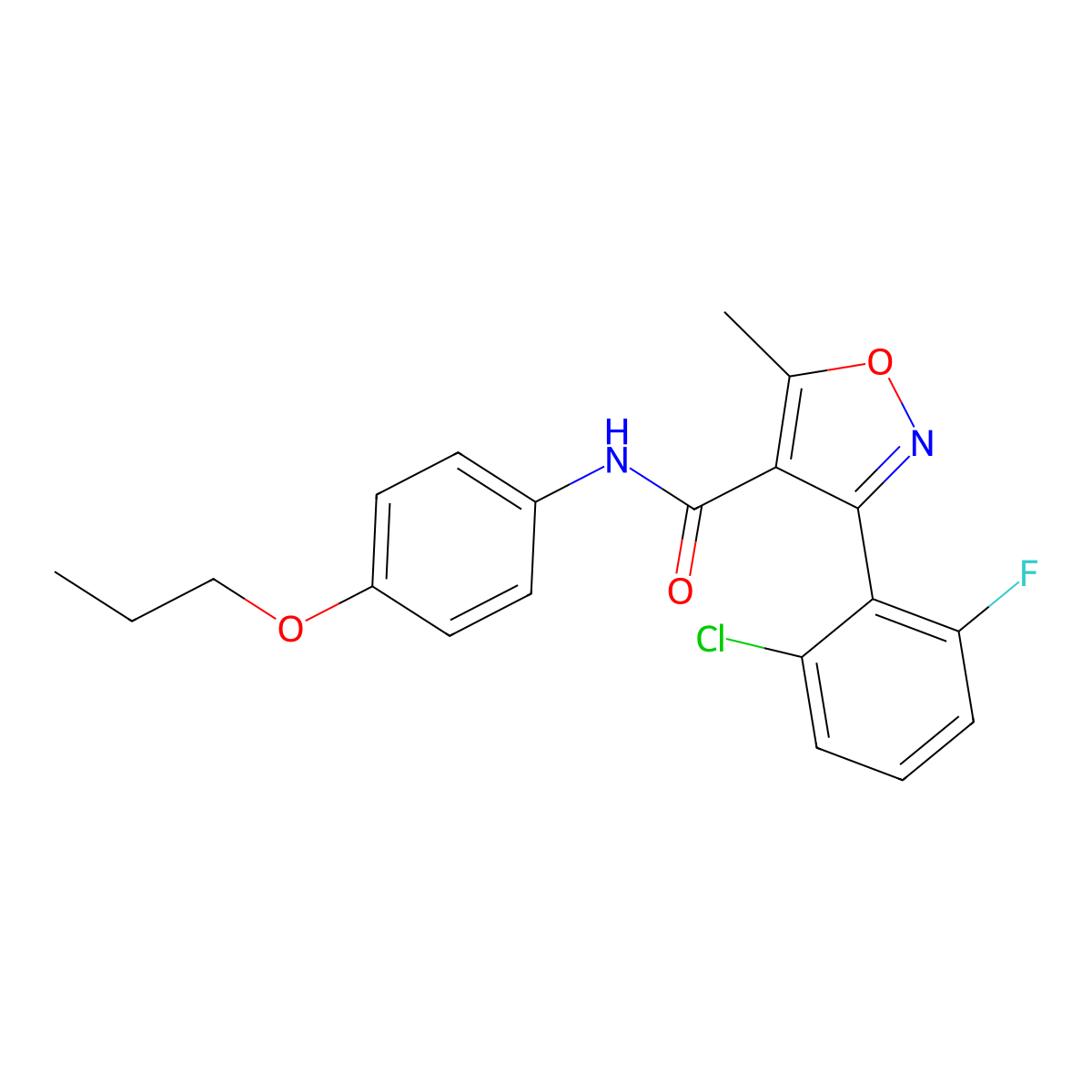3-(2-chloro-6-fluorophenyl)-5-methyl-N-(4-propoxyphenyl)-1,2-oxazole-4-carboxamide molecular structure, CAS 333440-08-7