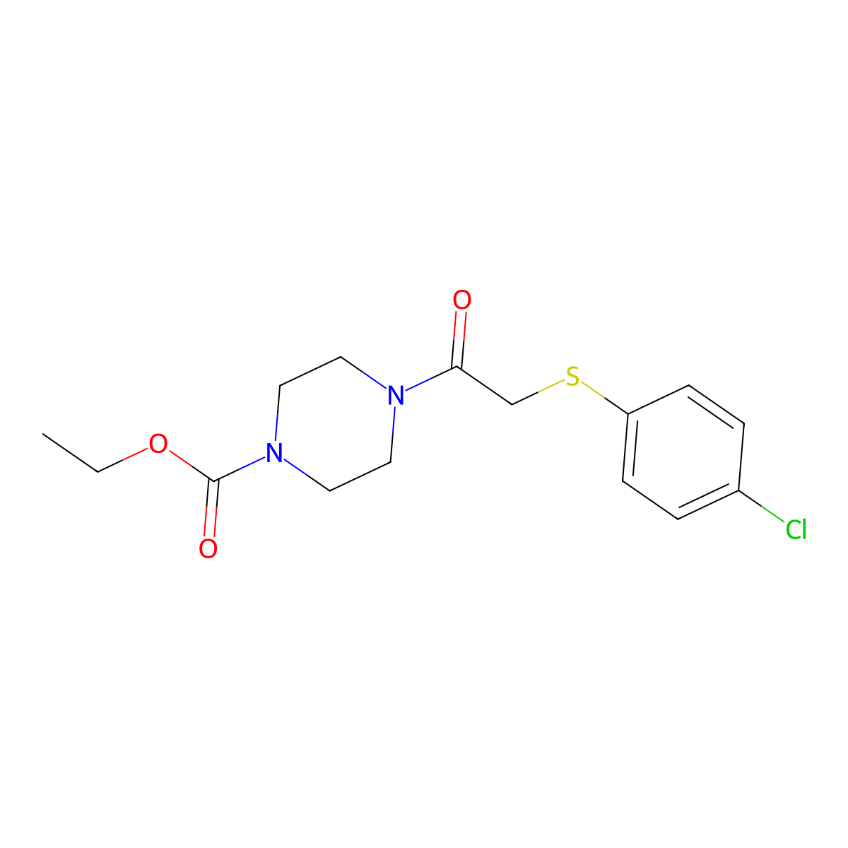 Ethyl 4-(2-((4-chlorophenyl)thio)acetyl)piperazine-1-carboxylate molecular structure, CAS 333441-40-0