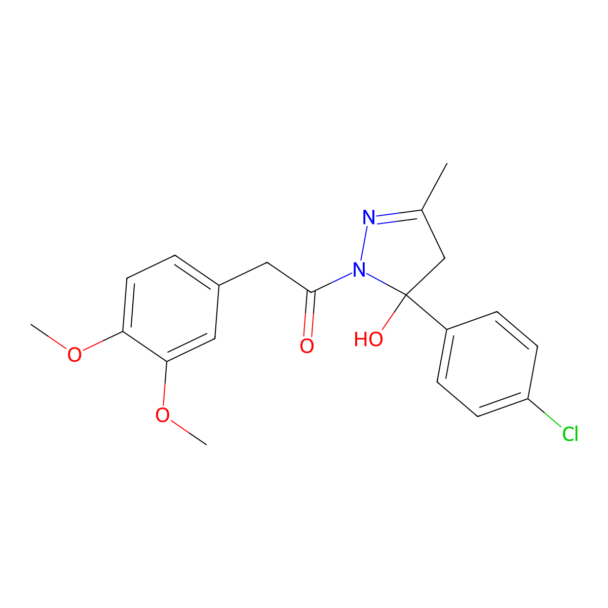 1-[5-(4-chlorophenyl)-5-hydroxy-3-methyl-4H-pyrazol-1-yl]-2-(3,4-dimethoxyphenyl)ethanone molecular structure, CAS 333442-71-0