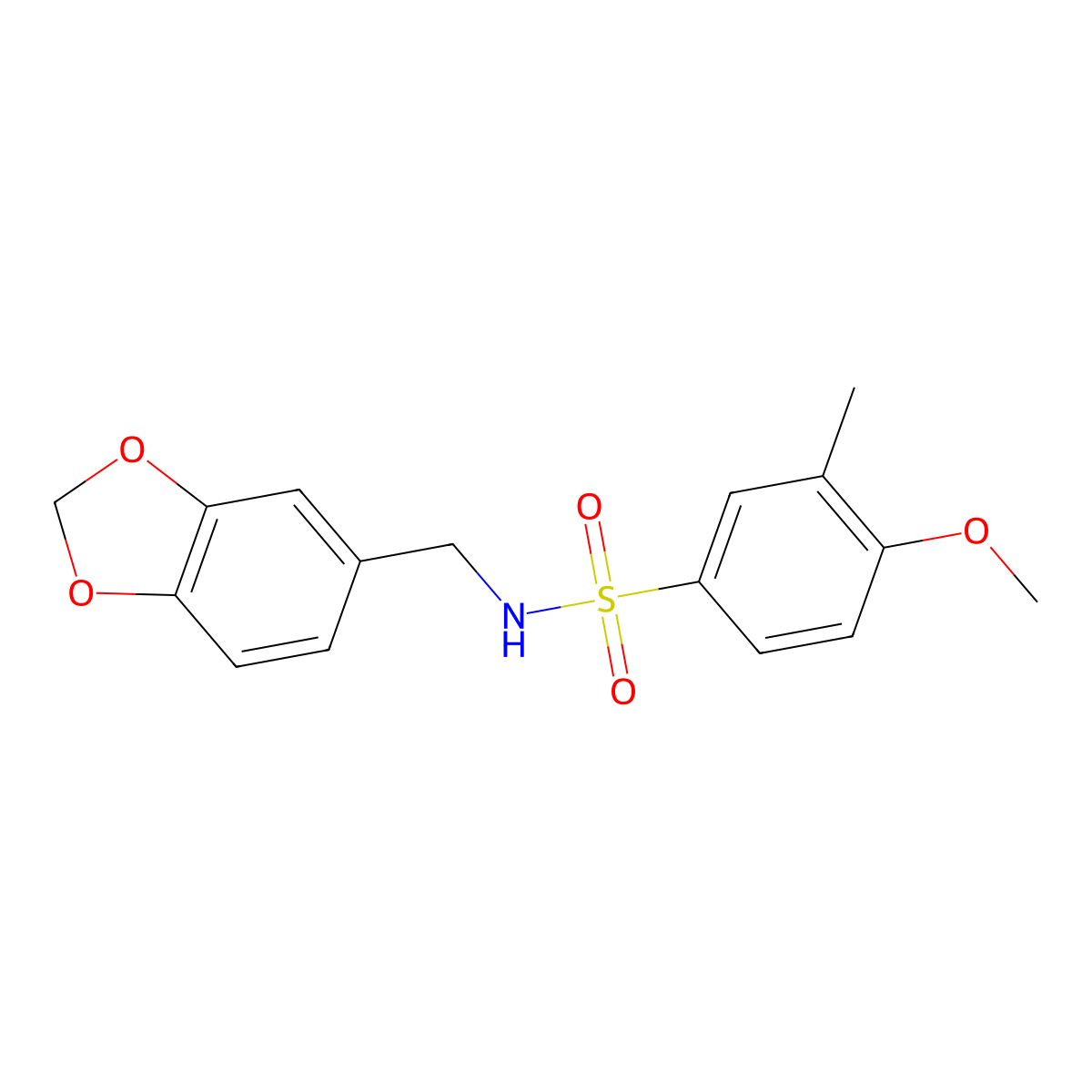 N-(1,3-benzodioxol-5-ylmethyl)-4-methoxy-3-methylbenzenesulfonamide molecular structure, CAS 333444-46-5