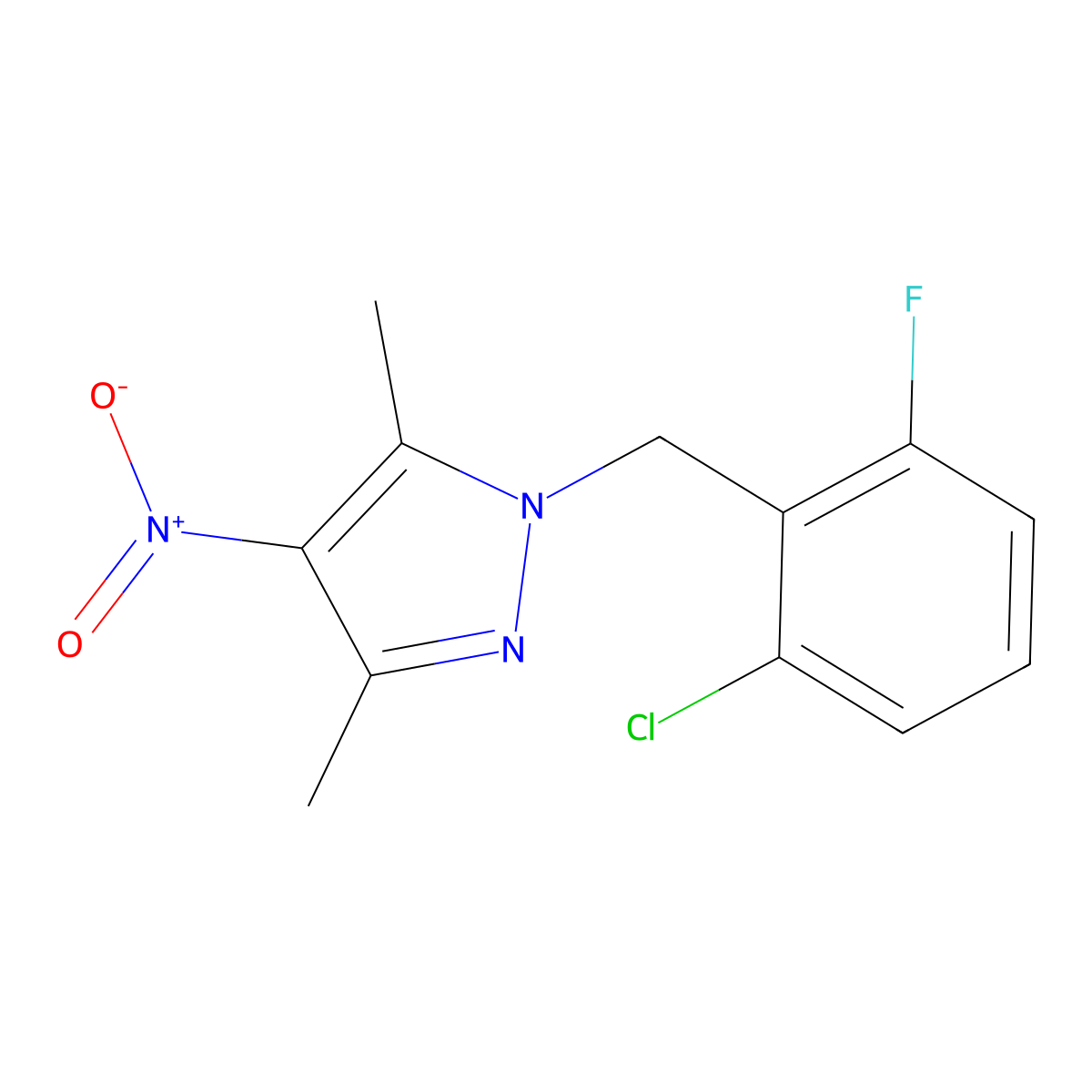 1-(2-chloro-6-fluorobenzyl)-3,5-dimethyl-4-nitro-1H-pyrazole molecular structure, CAS 333444-51-2