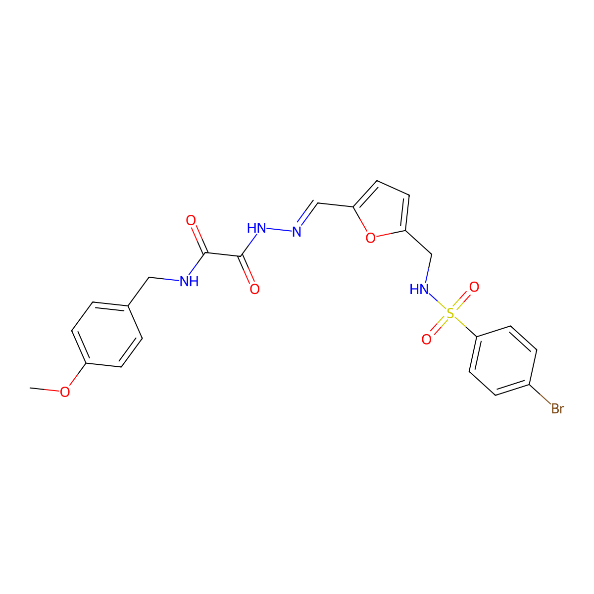 2-[[(4-Methoxyphenyl)methyl]amino]-2-oxoacetic acid 2-[[5-[[[(4-bromophenyl)sulfonyl]amino]methyl]-2-furanyl]methylene]hydrazide molecular structure, CAS 333447-02-2