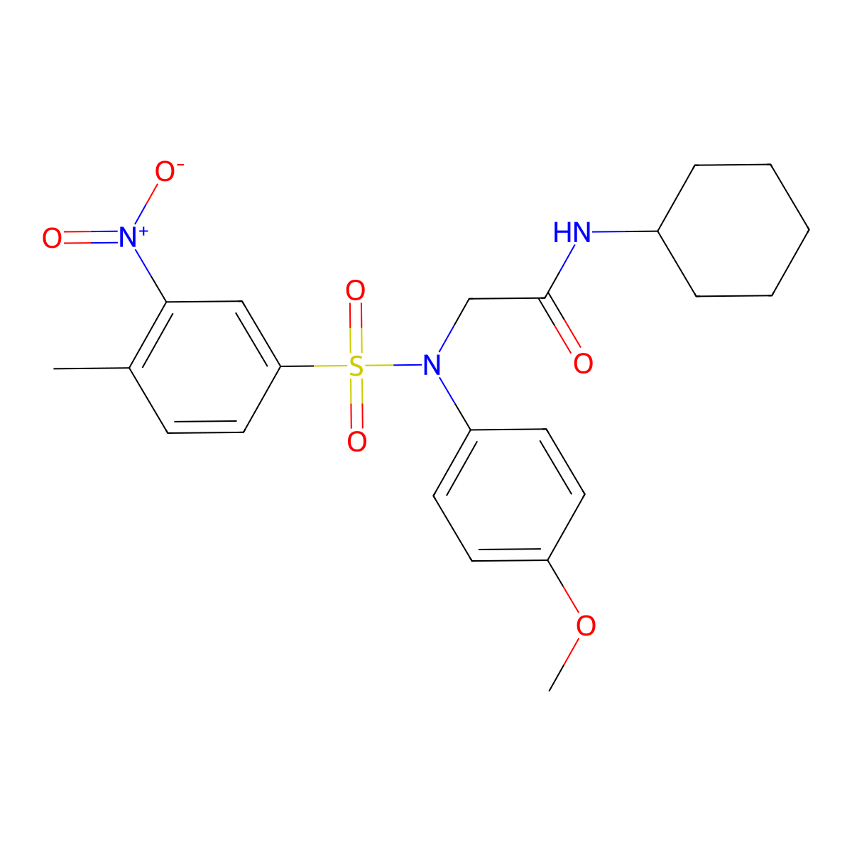 N-cyclohexyl-2-(4-methoxy-N-(4-methyl-3-nitrophenyl)sulfonylanilino)acetamide molecular structure, CAS 333448-19-4