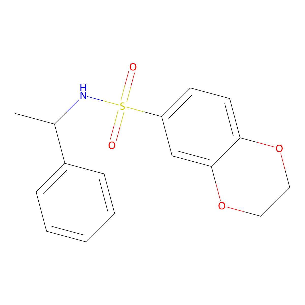 N-(1-phenylethyl)-2,3-dihydro-1,4-benzodioxine-6-sulfonamide molecular structure, CAS 333448-80-9