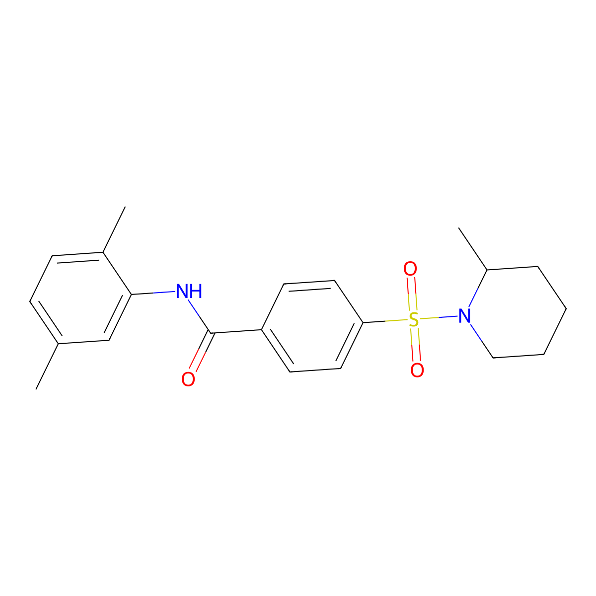 N-(2,5-dimethylphenyl)-4-((2-methylpiperidin-1-yl)sulfonyl)benzamide molecular structure, CAS 333450-45-6