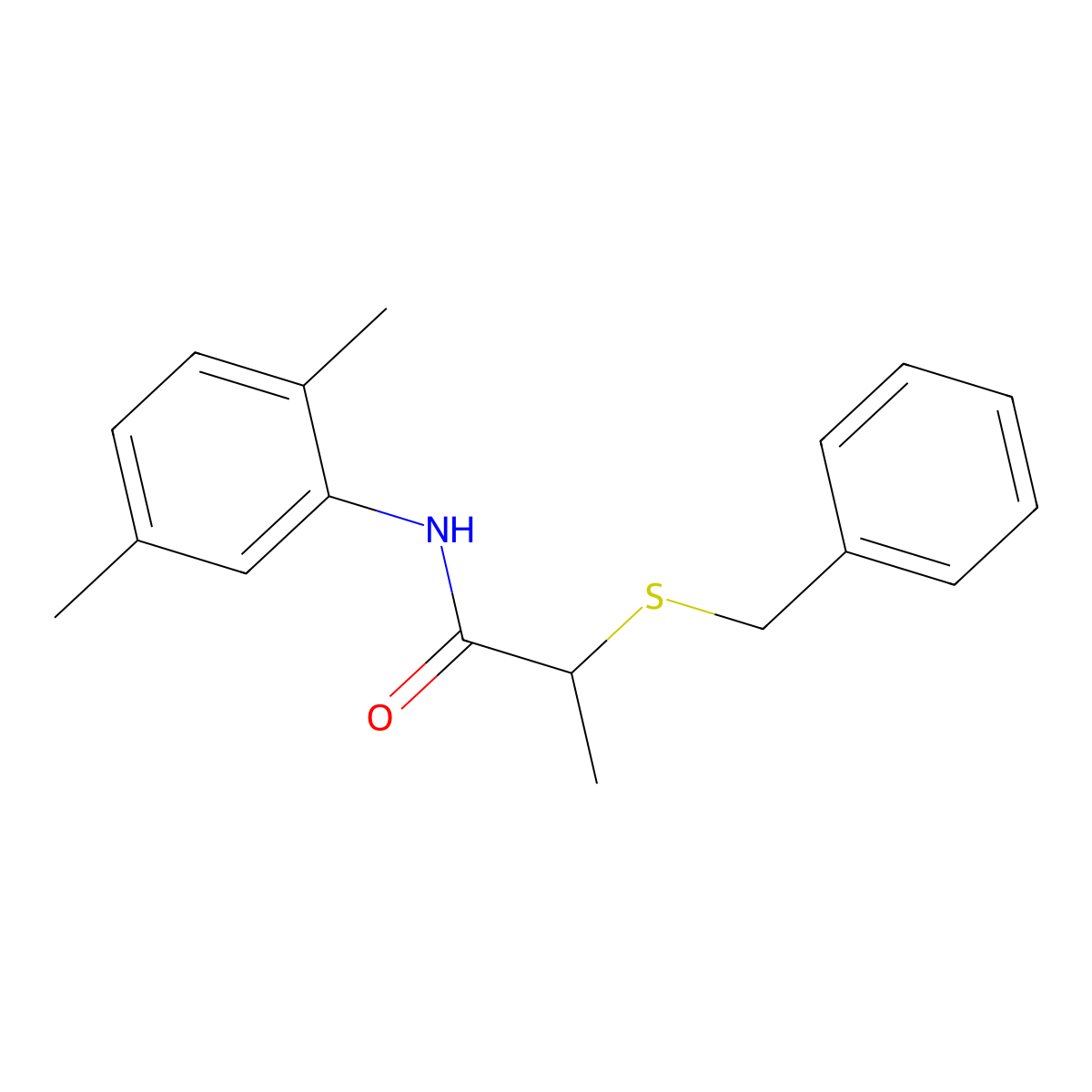 2-benzylsulfanyl-N-(2,5-dimethylphenyl)propanamide molecular structure, CAS 333450-64-9