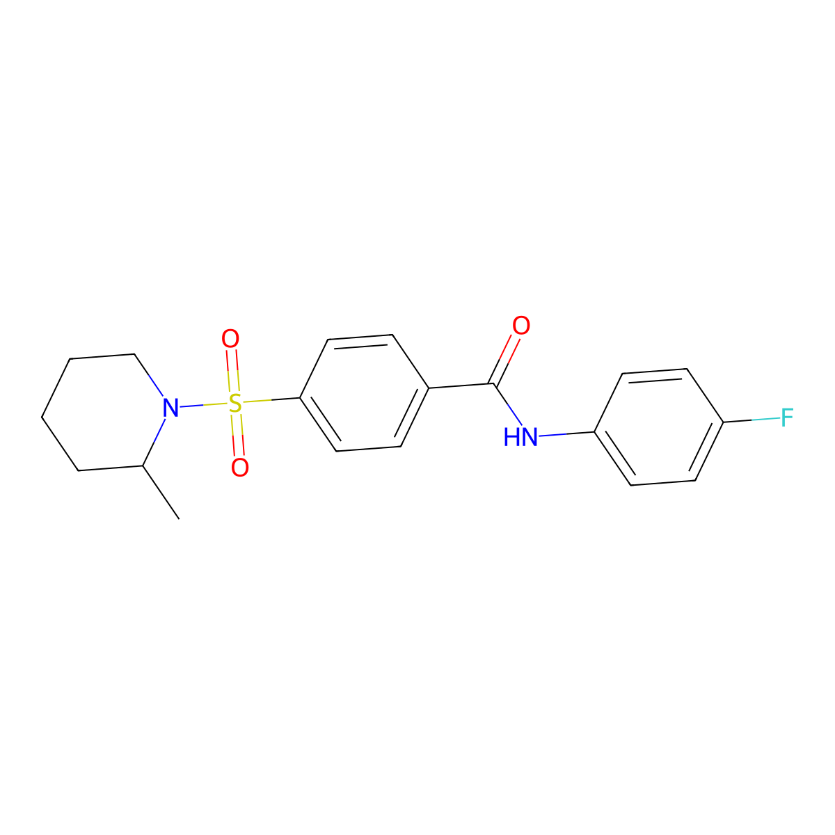 N-(4-fluorophenyl)-4-(2-methylpiperidin-1-yl)sulfonylbenzamide molecular structure, CAS 333453-19-3